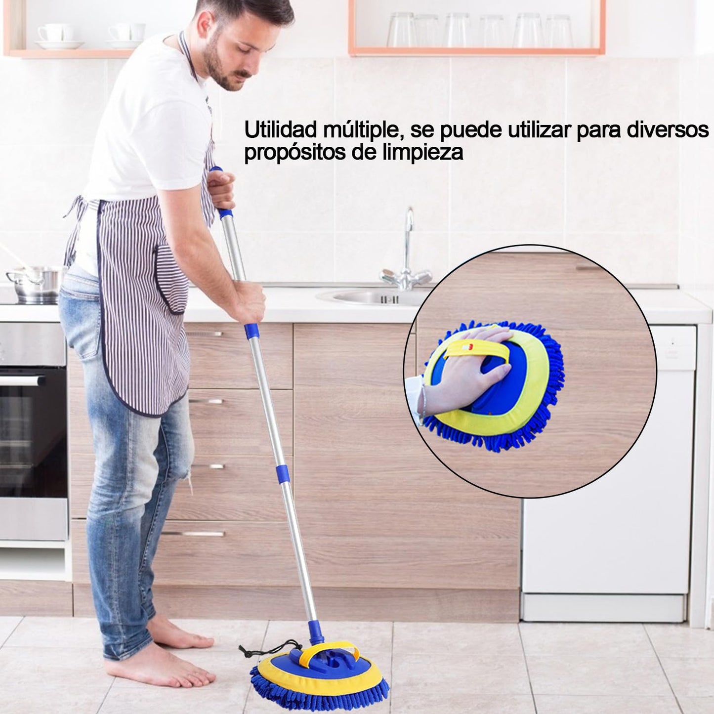 Bonieset Chenilla Microfibra Cepillo para Polvo de Lavado de Coche con Mango Largo, Kit de Limpieza de Coche Incluye Cepillo de Lavado de Coche, Cabezales de fregona, Toalla, Plumero de ventilación