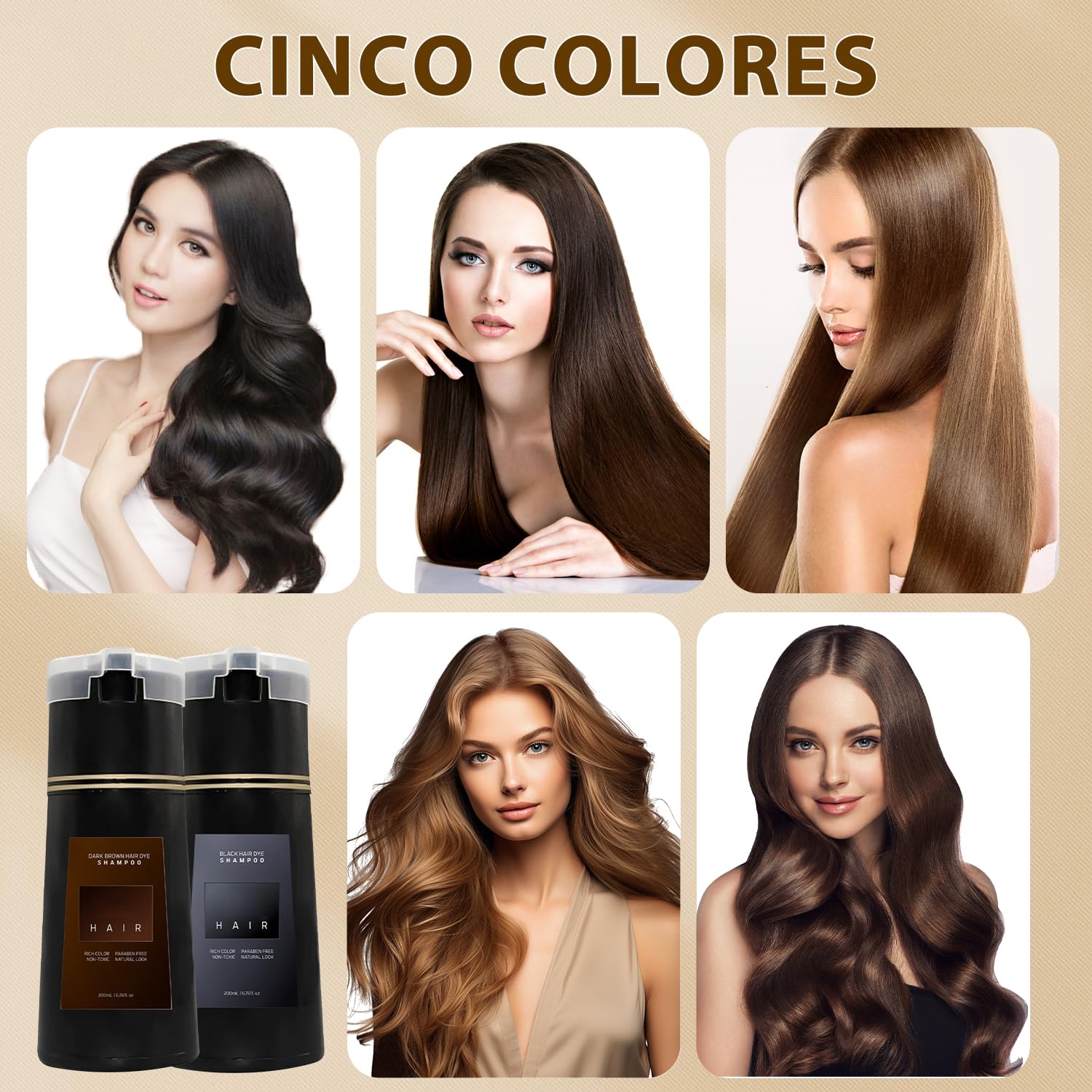 Hair Dye Shampoo, 3 in 1 Instant Hair Dye Shampoo, Color Shampoo Hair Dye for Hair Coverage, Champú colorante natural para cubrir canas, for All Hair Types,200ml (Marron oscuro)