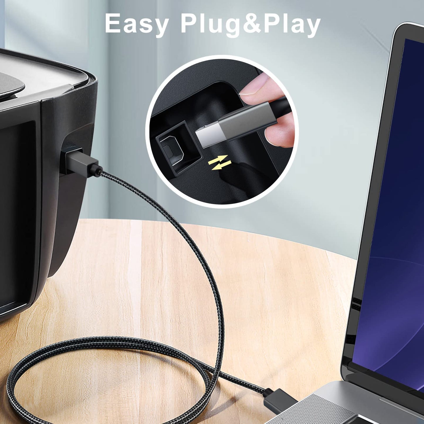 JESWO Cable Impresora, 2M Cable USB 2.0 Tipo A a Tipo B, Cable USB a B de Nylon para Connectar Impresora HP, Epson, Canon, Brother, Lexmark, Escáner, Disco Duro, Fotografía Digital