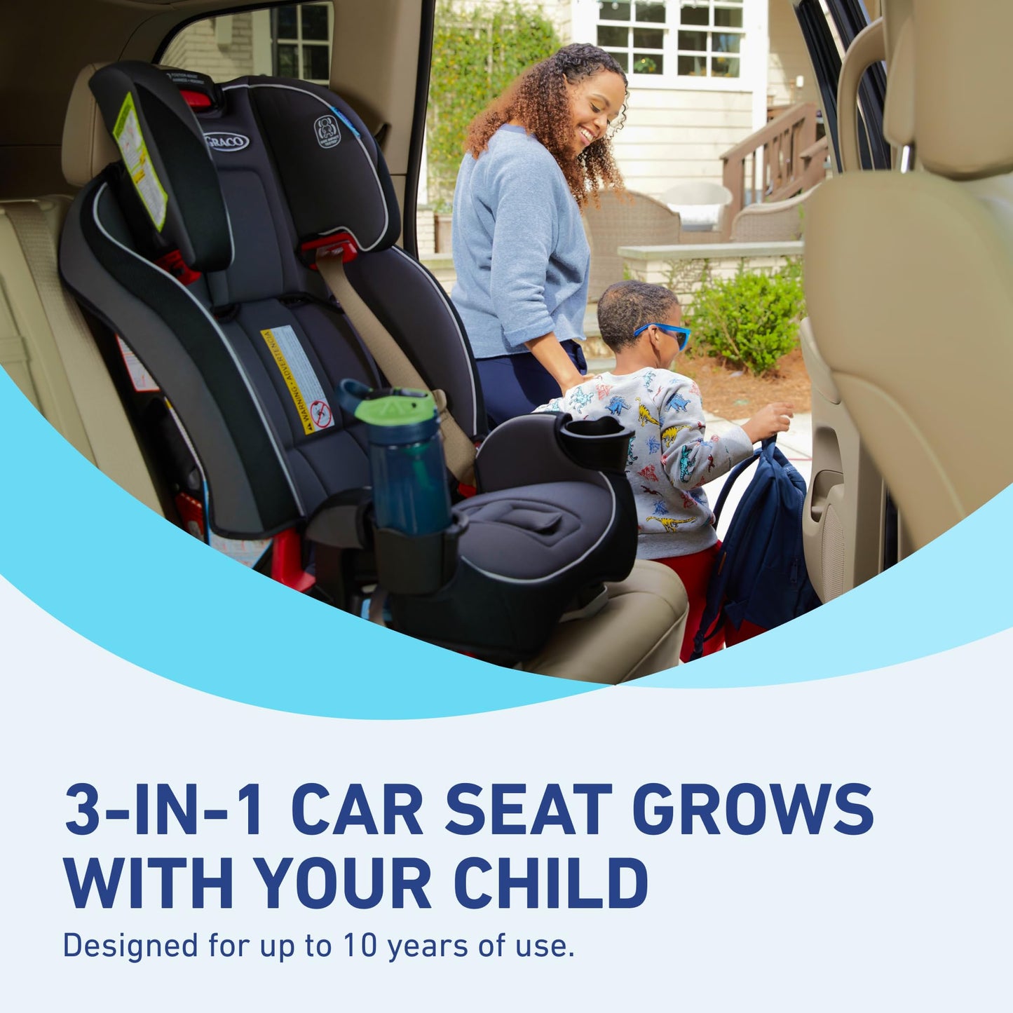 Graco SlimFit 3 en 1 Asiento de coche convertible, diseño que ahorra espacio, Darcie, adecuado para trasero y delantero, asiento elevador de respaldo alto con reposacabezas de 10 posiciones