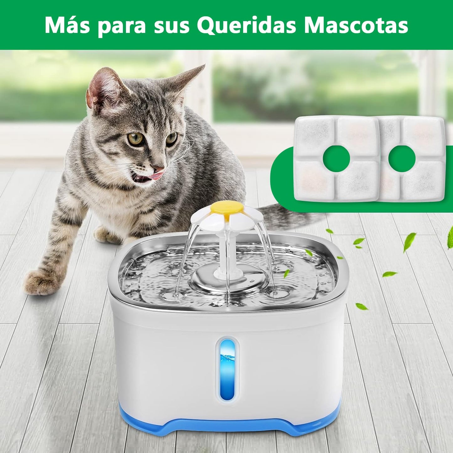 Glückluz Juego de Filtros para Fuentes de Agua para Mascotas, 12 Paquetes de 3 Filtros de Repuesto para Fuentes de Agua para Gatos, 2.5L Fuente Automática para Mascotas Dispensador de Agua para Perros