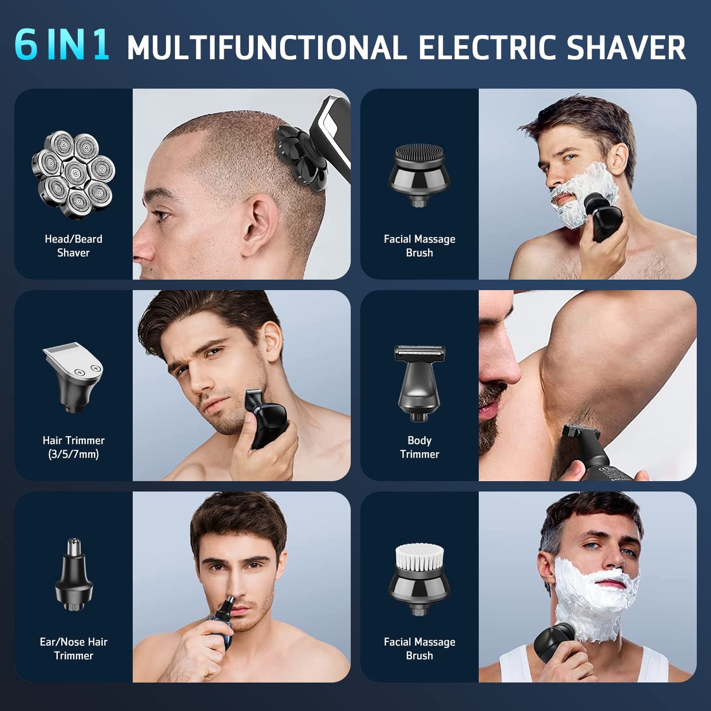 Afeitadoras de cabeza para hombres, 8D mejoradas 6 en 1 para hombres calvos, impermeable, para afeitadora eléctrica húmeda/seca, kit de aseo para barba para hombres