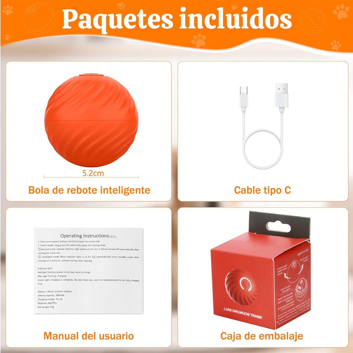 Pelota de Juguete Inteligente ZHEYU Naranja Recargable para Perro