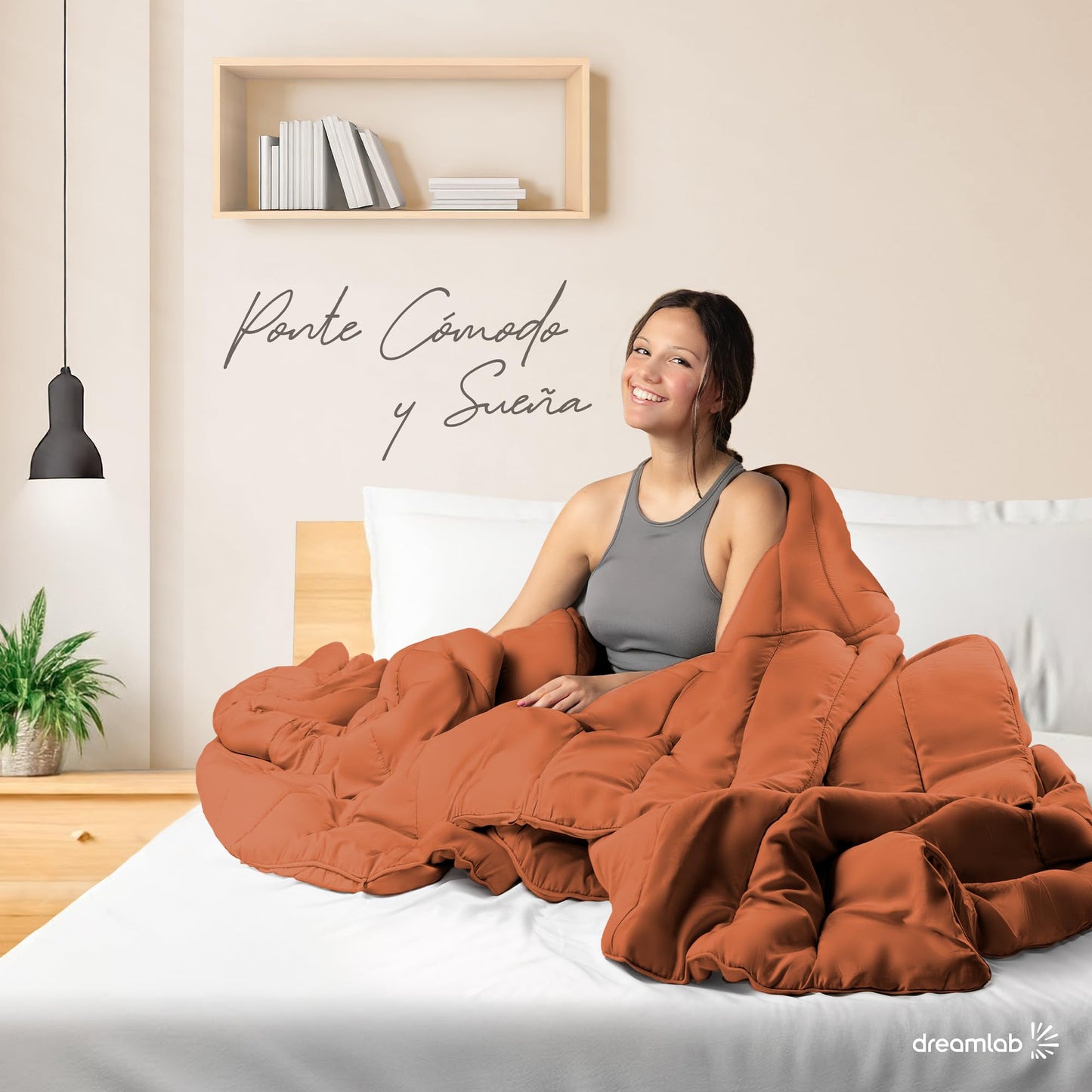 Dreamlab Edredón Acolchado para Toda Estación. Relleno de Microfibras Recubiertas con Gel. Lavado a Máquina. Usar como Edredón o con Funda Duvet. Hipoalergénico.(Naranja Quemado,King Size 259 x 223cm)