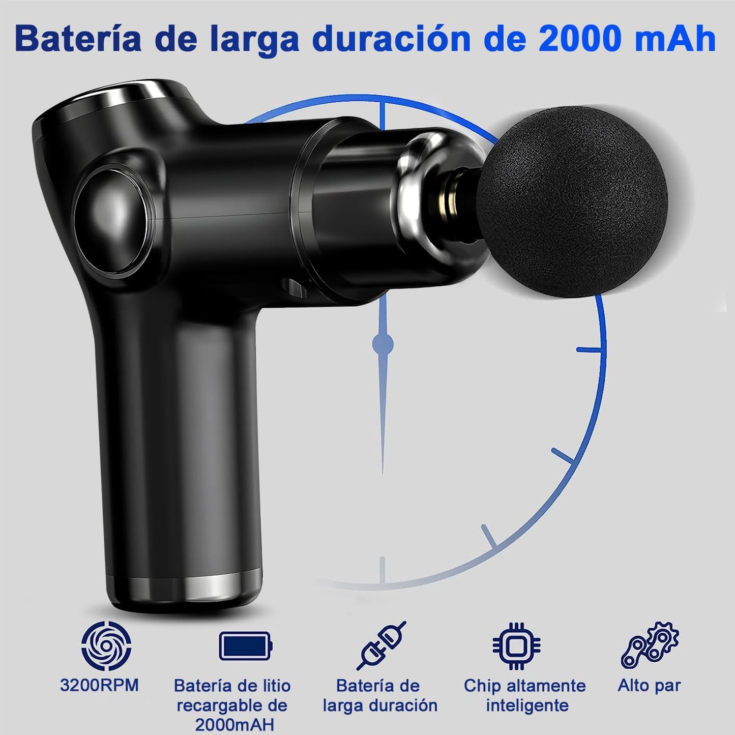 Pistola de Masaje Muscular, Masaje Eléctrico Mano con 8 Cabezales y 32 Velocidades Ajustables,Masajeador Muscular De Tejido Profundo para Atletas, Masajeador Deportivo Eléctrico Portátil de Relajación