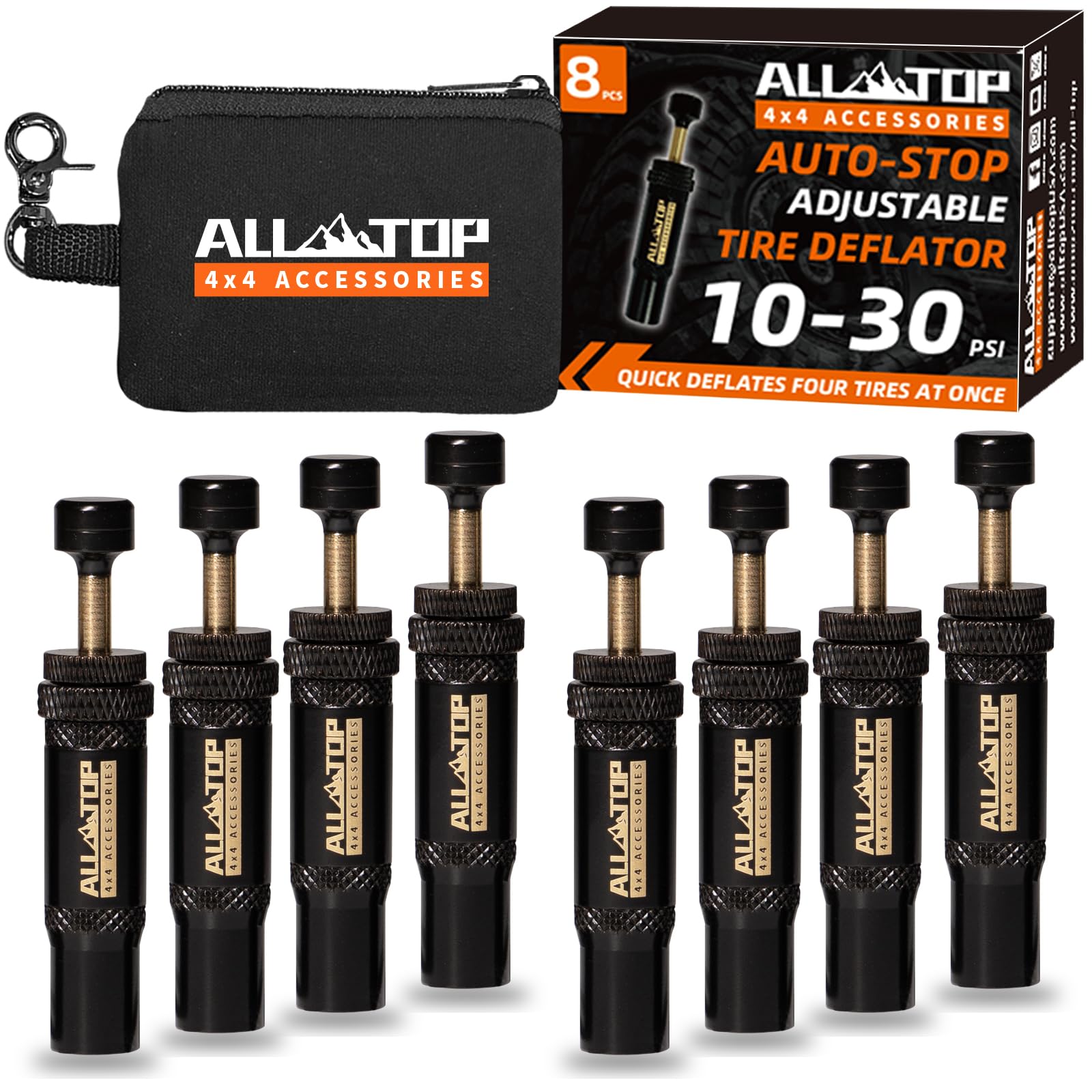Kit de Válvula de Desinflador de Neumáticos ALL Ajustable para Todoterreno 4x4 10-30 PSI Plateado con Herramientas de Aire 8 Piezas