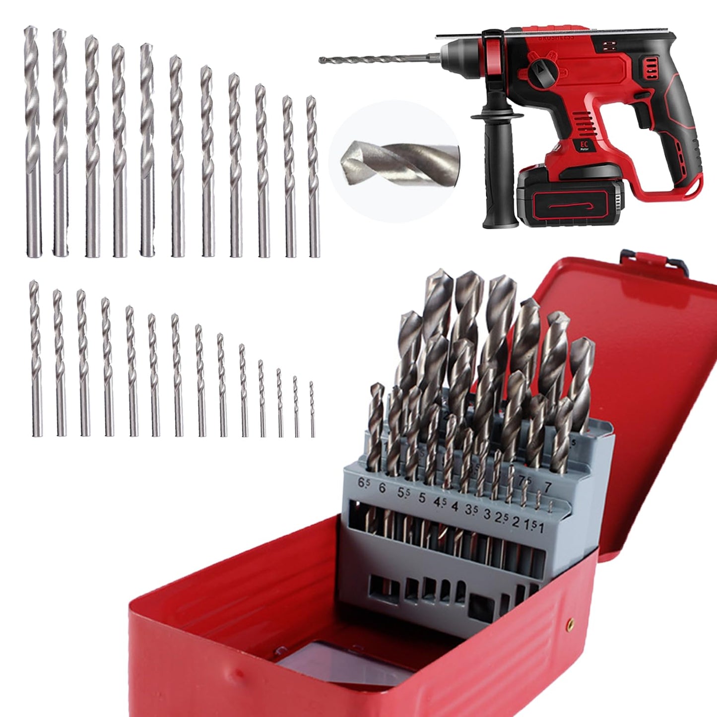 Brocas para Metal, Juego de Brocas de Alta Velocidad de 25 PCS, Extremadamente Resistentes al Calor para Taladrar Agujeros en Metal Duro, Acero Plástico, Hierro Fundido