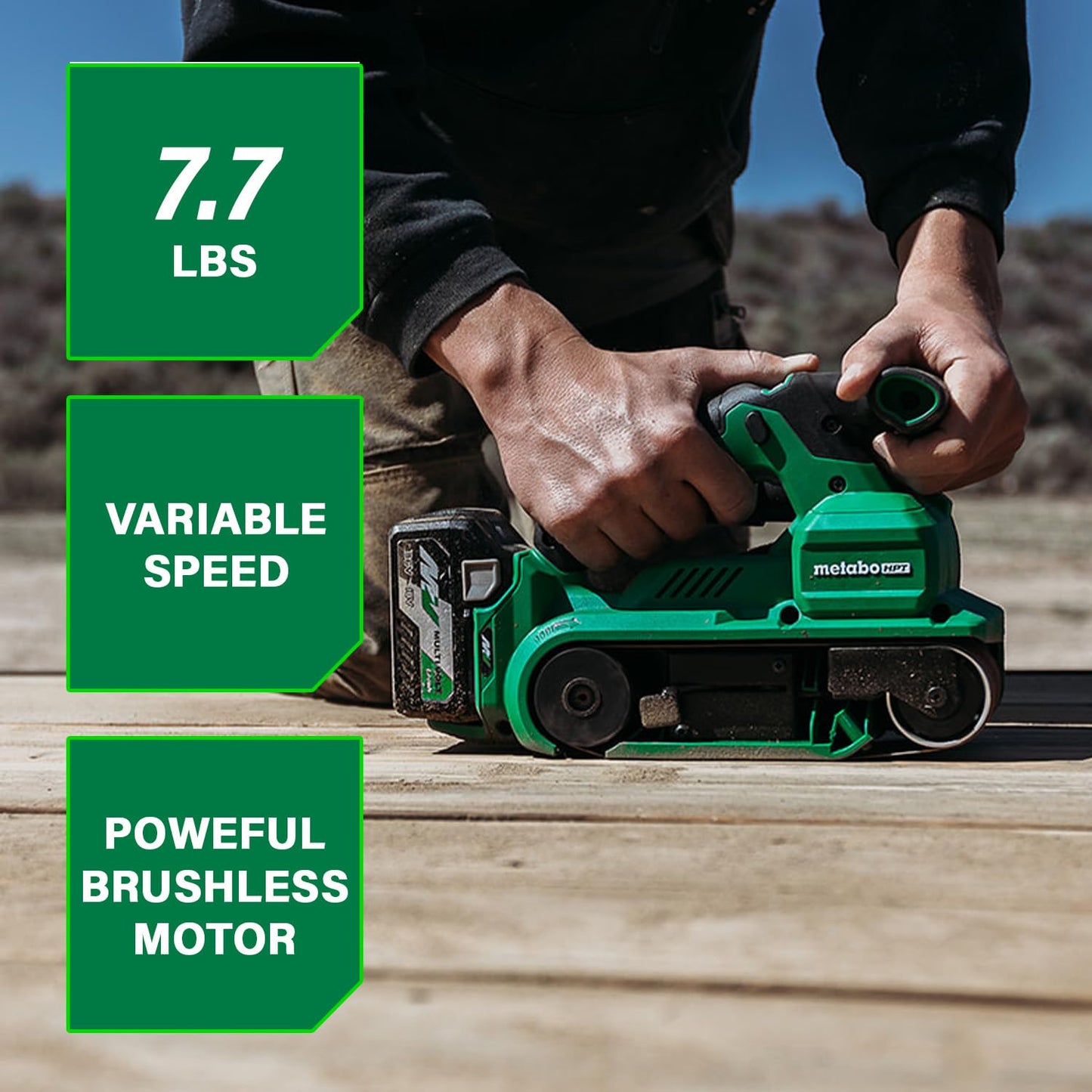 Metabo HPT - Lijadora de correa inalámbrica MultiVolt de 36 V sin escobillas de 3 x 21 pulgadas, kit de lijadora eléctrica, velocidad variable, modo automático, compatible con batería Metabo HPT de 18