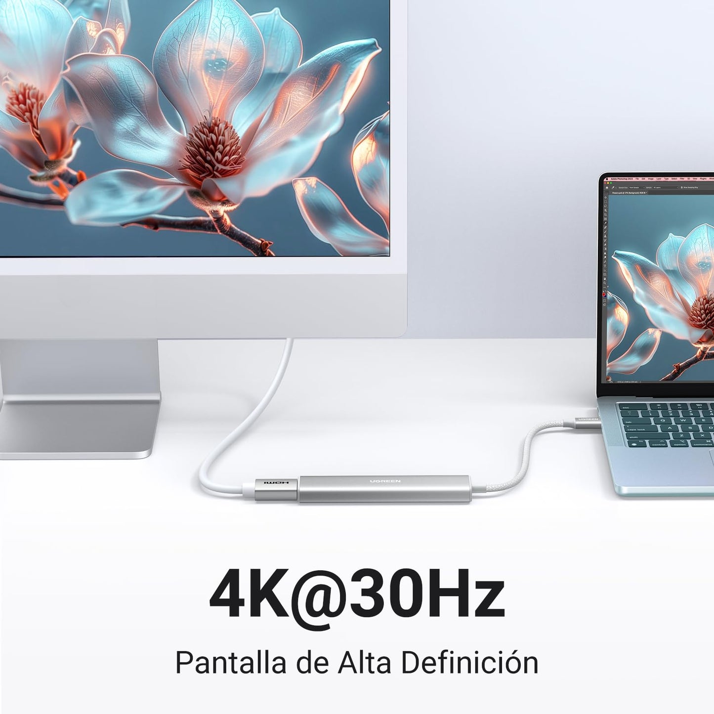 Adaptador USB C Multipuerto UGREEN Blanco con HDMI 4K para MacBook y Más