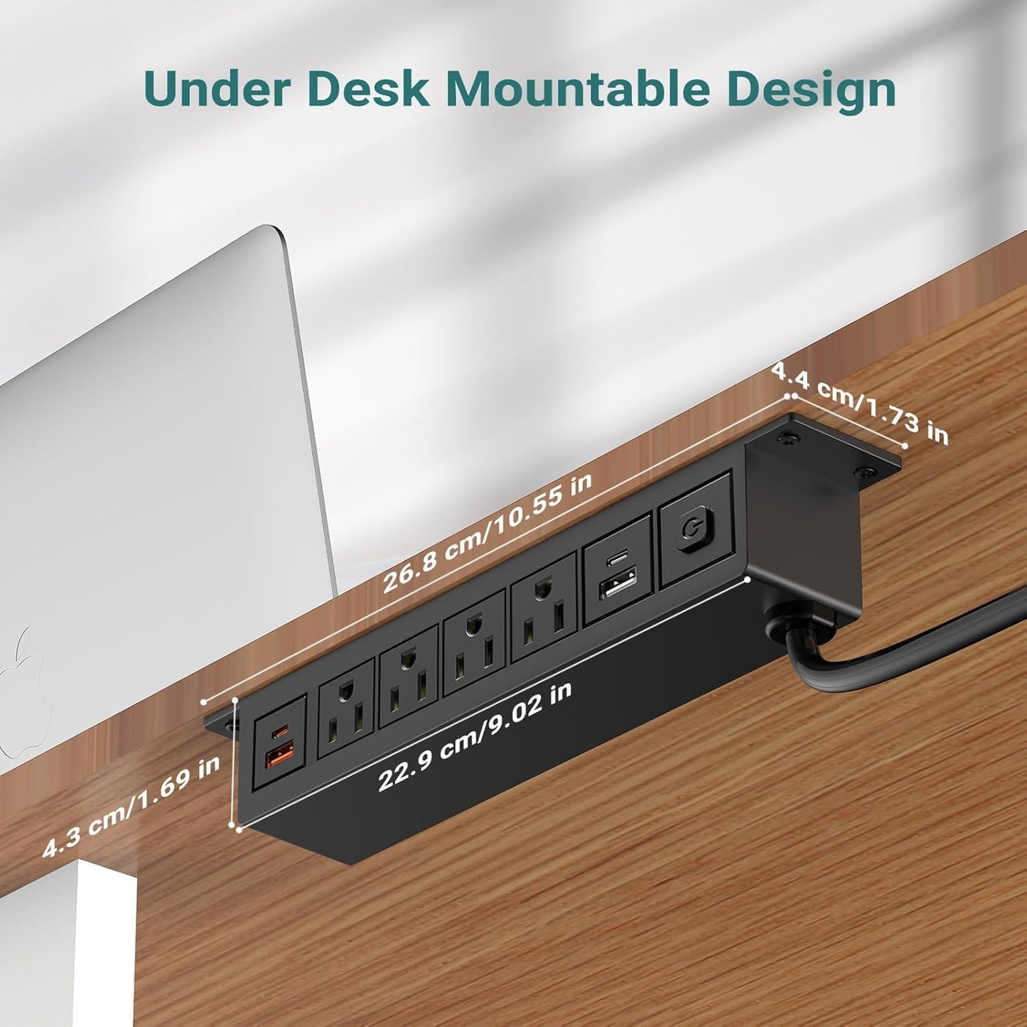 YolkVisual Multicontacto Escritorio para Instalar Debajo de la Mesa. PD 20 W USB C, 8 en 1, 4 Salidas de AC, 2 USB-C, 2 USB-A