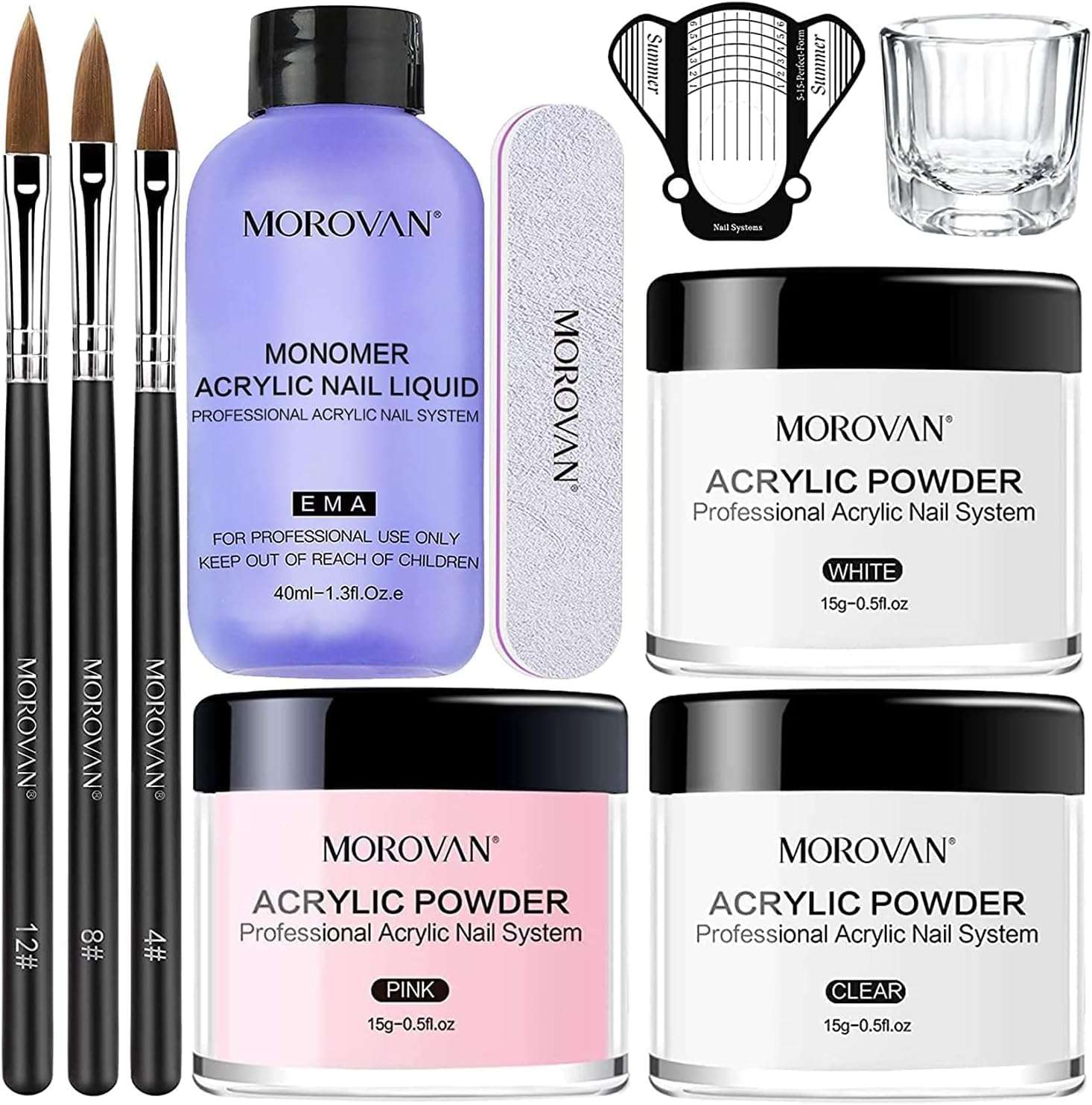 Morovan Polvo Acrílico para Uñas Kit (3 Colores) - Ideal para Principiantes