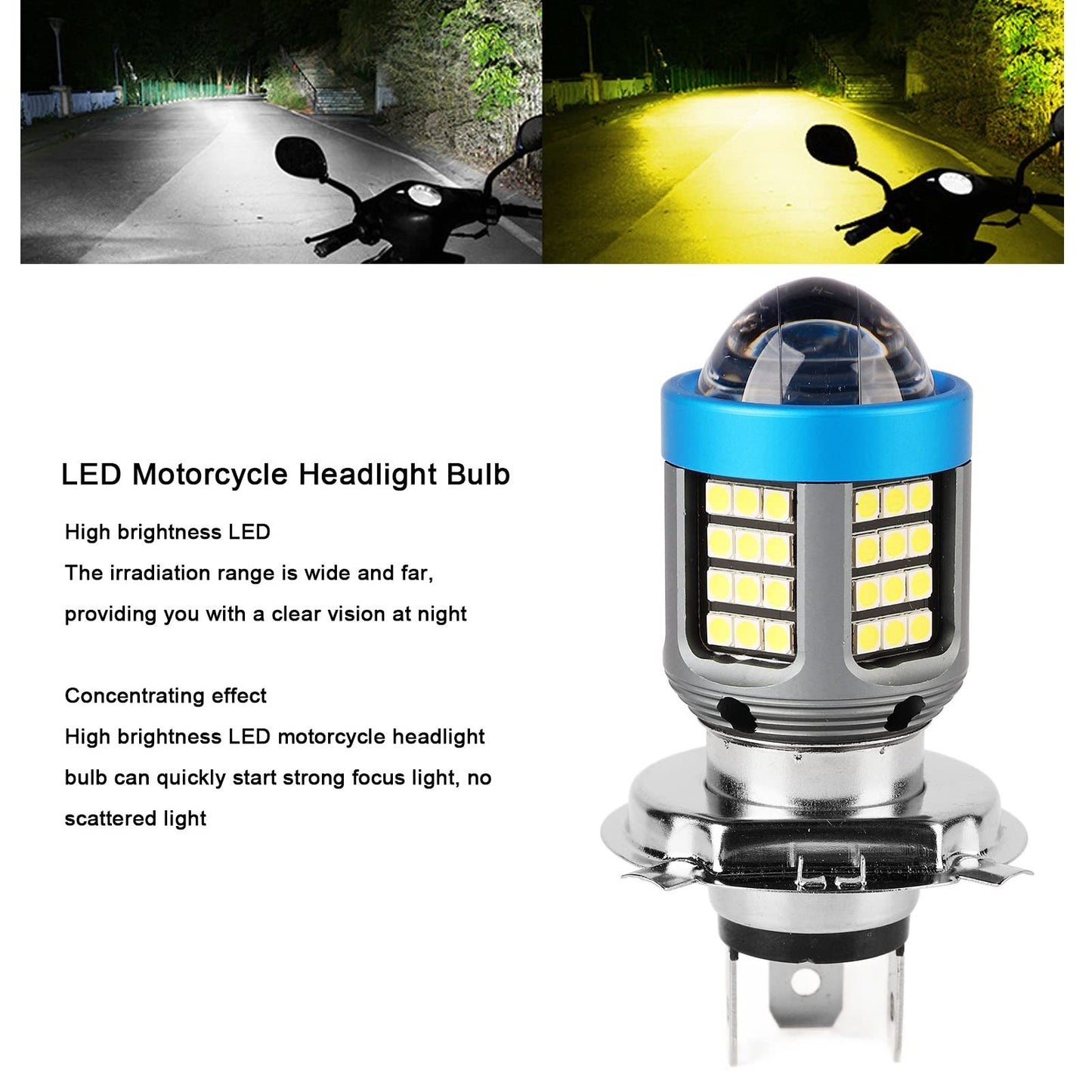 Bombilla LED de Alto Brillo para Faros Delanteros de Motocicleta, Bombillas de Luz Delantera de Motocicleta de Aleación de Aluminio de Visión Amplia, Estilo Fresco, Fuerte (H4)