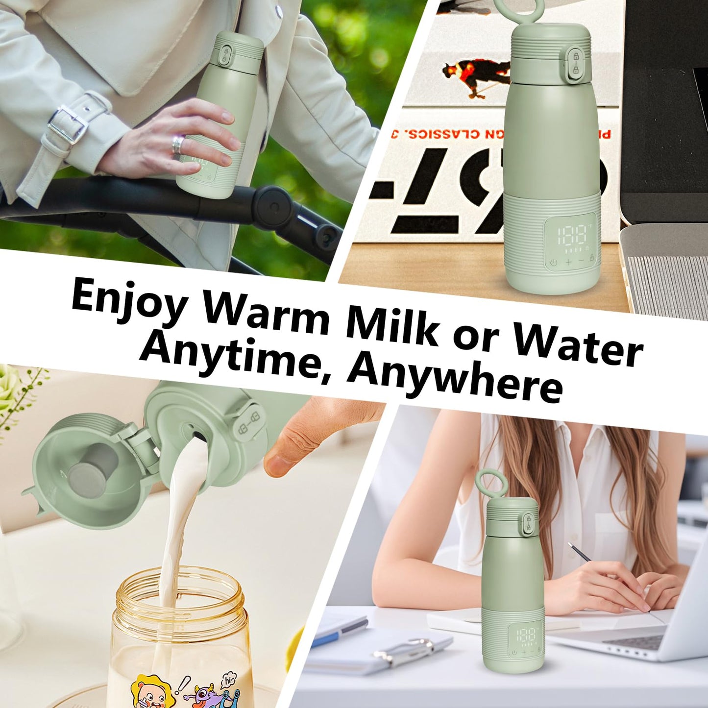 CUXFLS Calentador de biberones portátil para viajes: carga ultrarrápida y calentamiento en 5 minutos para leche materna, fórmula y agua, gran capacidad de 17 oz, ideal para viajes en coche, avión o ve