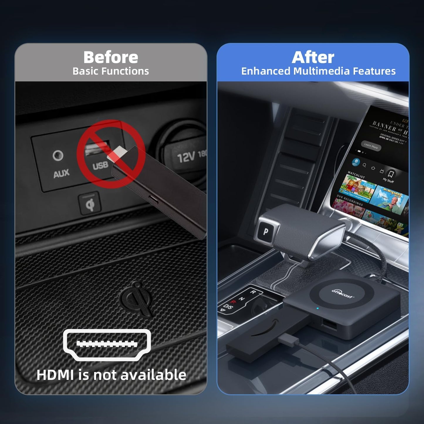 Adaptador CarPlay Inalámbrico OTTOCAST Negro Convertidor Fire TV Stick para Autos con CarPlay de Fábrica