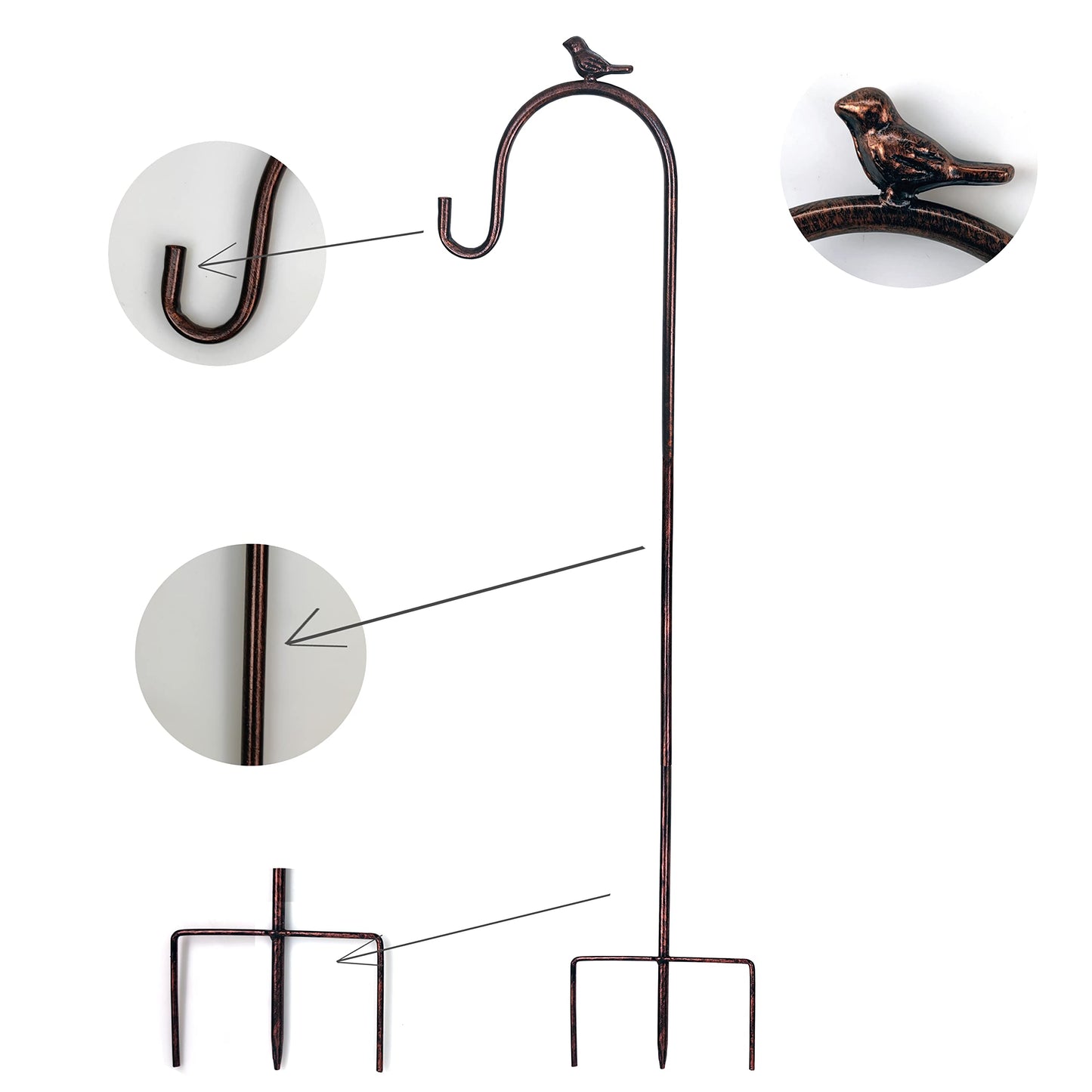 COOZZYHOUR - Ganchos de pastor de 39 pulgadas para exteriores, juego de 2 ganchos de metal para colgar luces solares, comederos de pájaros, cesta de flores, luces de Navidad, linternas, estacas de