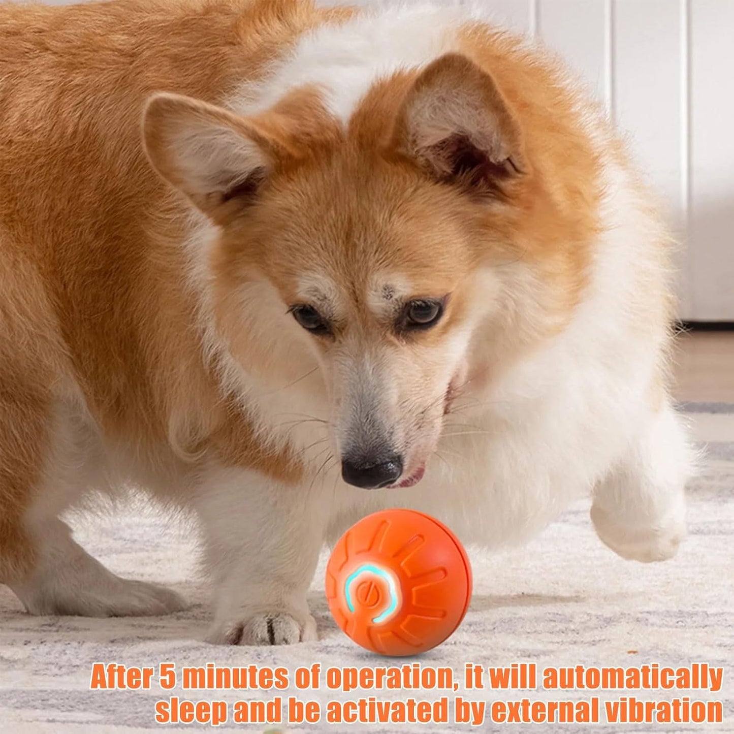 LJ-CL Pelota de Juguete para Perros Inteligente,USB Rechargeable Durable Motion Dog Toys Automatic Rolling Ball Toys for Puppy/Small/Medium/Large Dogs (Naranja)