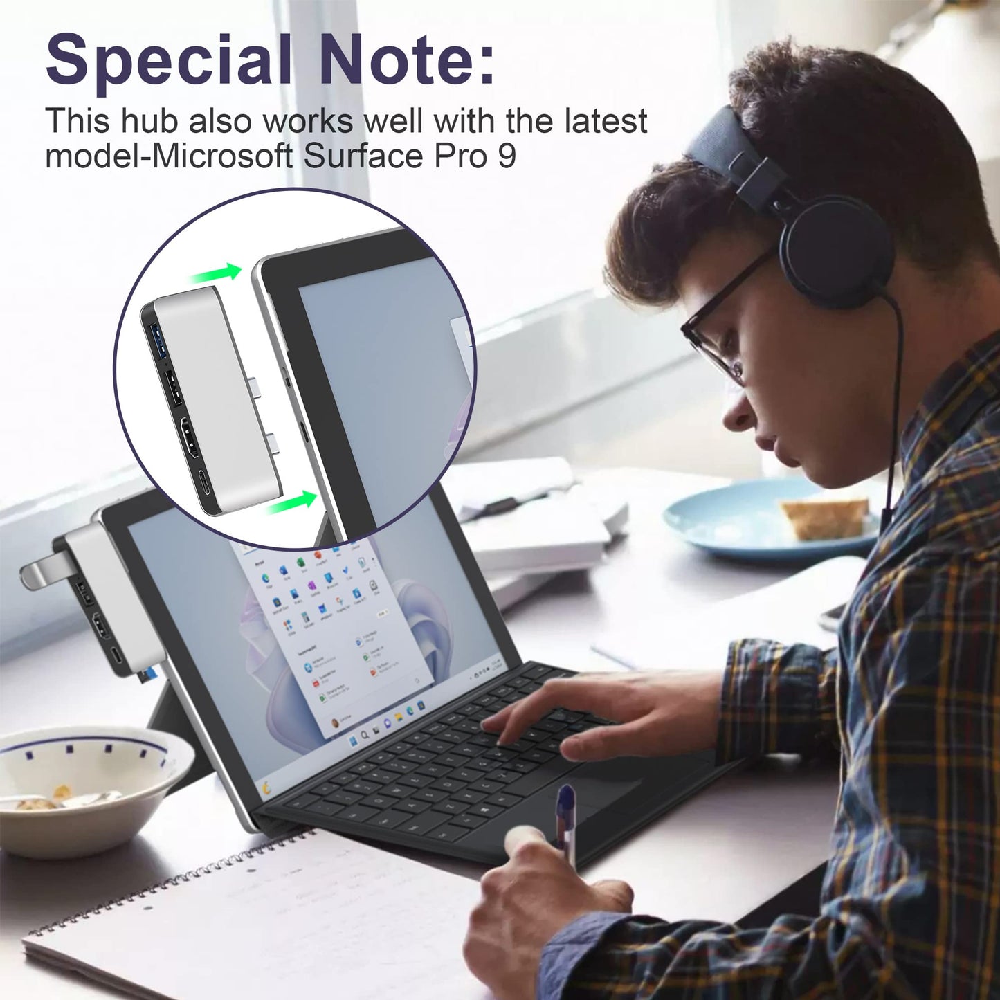 Adaptador USB C Hub Surface Pro 8 HDMI 4K USB-C Thunderbolt 4 para Triple Visualización y Ranura para Tarjeta TF