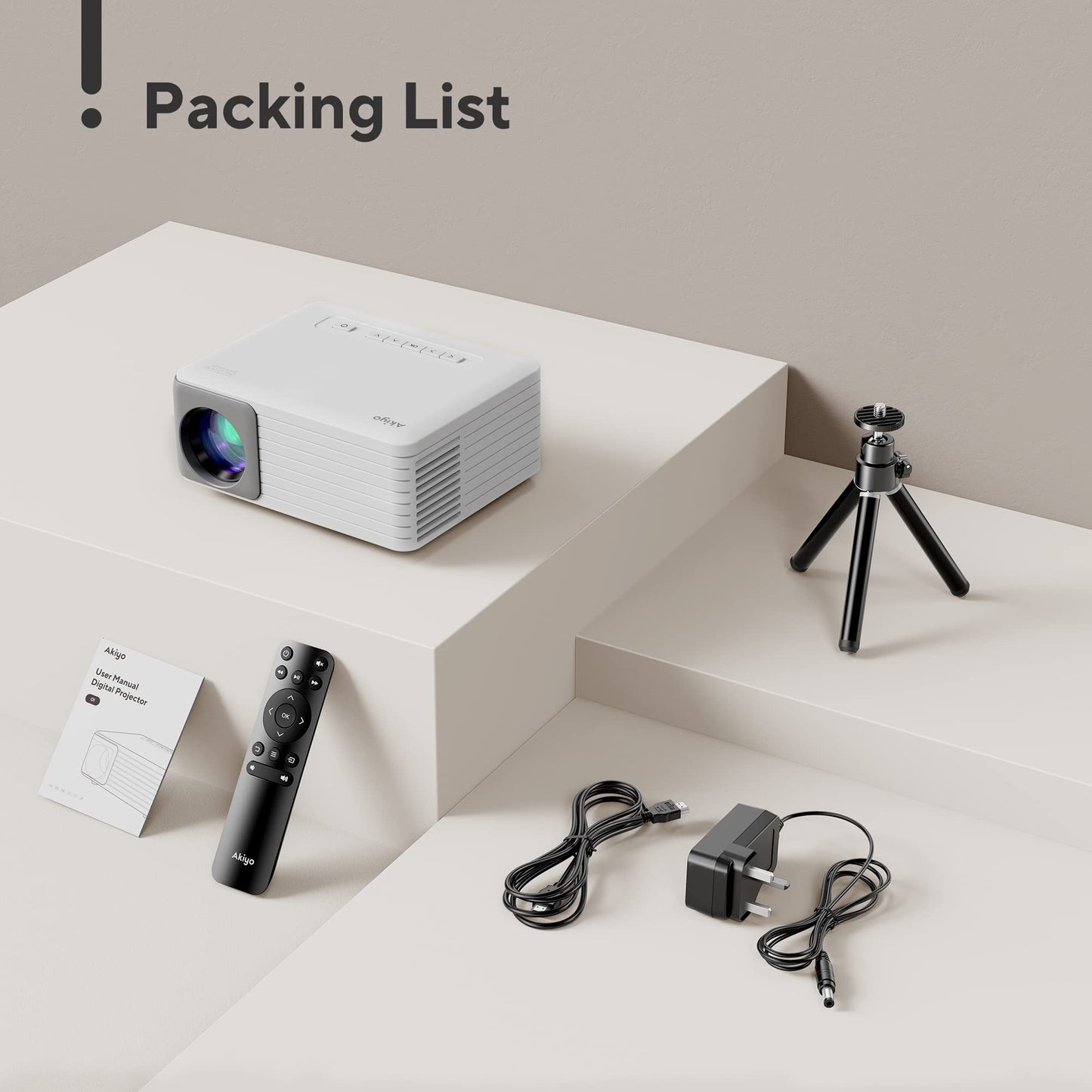 AKIYO Mini Proyector WiFi Bluetooth con Tripode, Portátil Proyector Soporta Full HD 1080P, Videoproyector Cine en Casa, para iOS/Android/USB/TV Stick/HDMI, Regalo para Niños