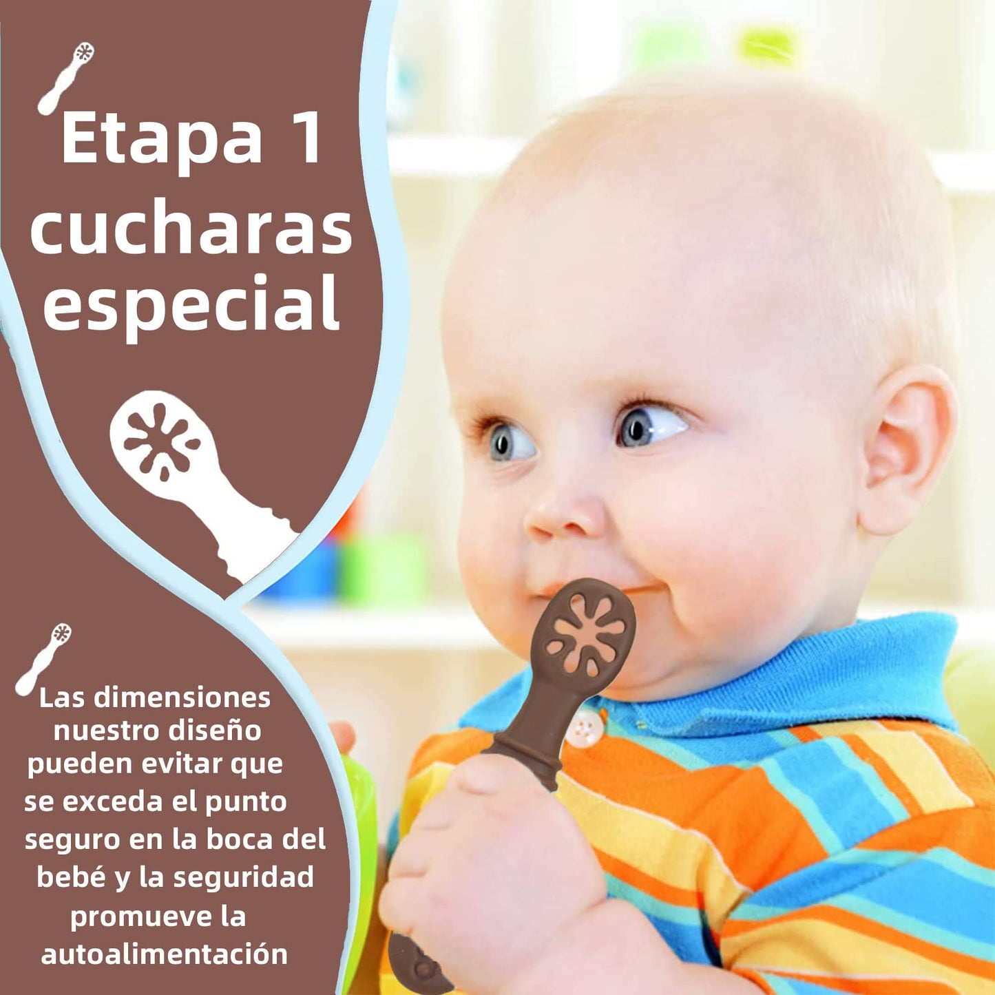 LEIDSANY Cucharas para bebe, cucharas de silicio para dietas de entrenamiento, silicona suave no contiene BPA, ejerce hábitos alimenticios independientes, aptos para bebe de todas etapas(Marrón)