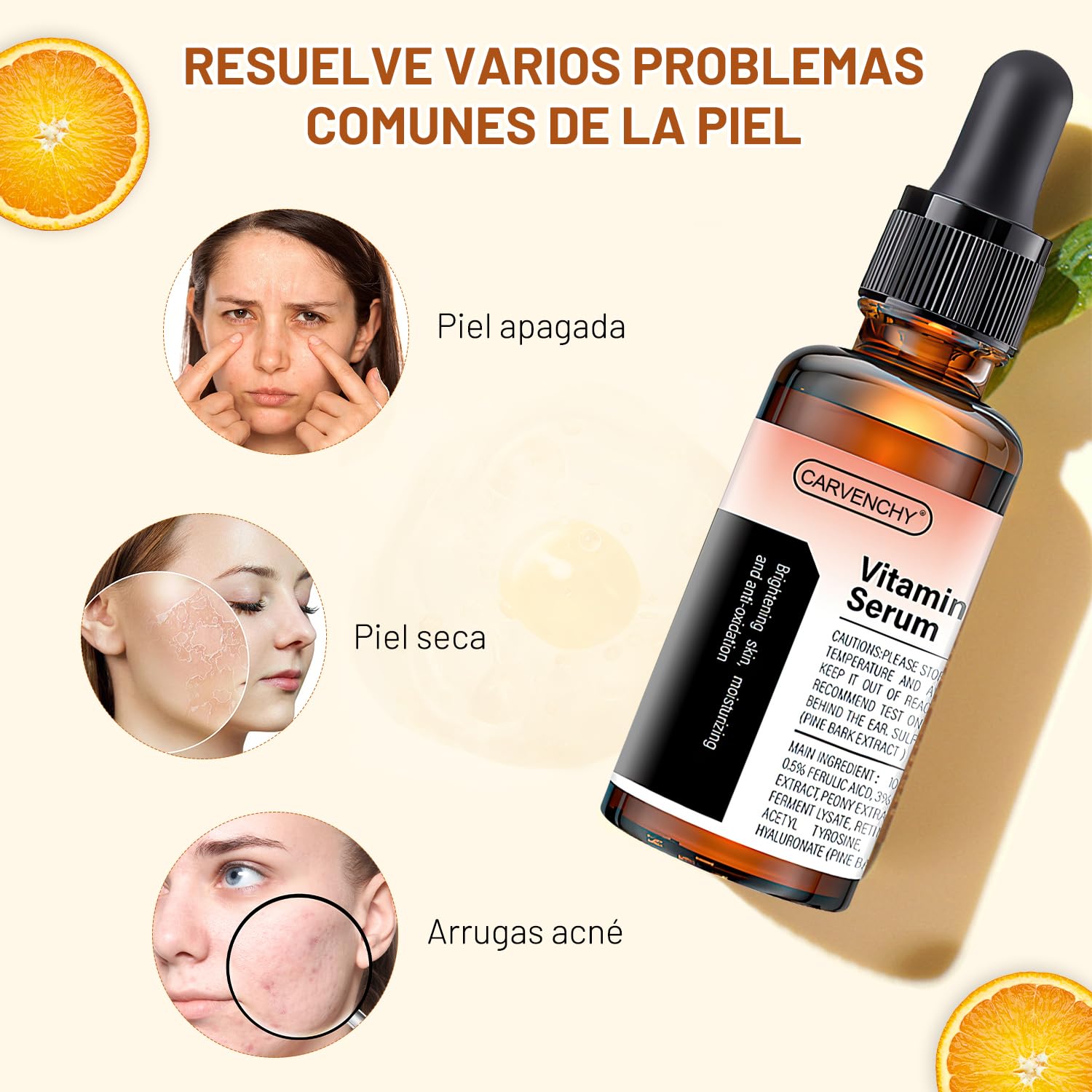 Suero Facial Vitamina C Carvenchy - Hidratación Profunda Antienvejecimiento - 2 Piezas - Suero Antiarrugas para Piel Radiante y Humectada.