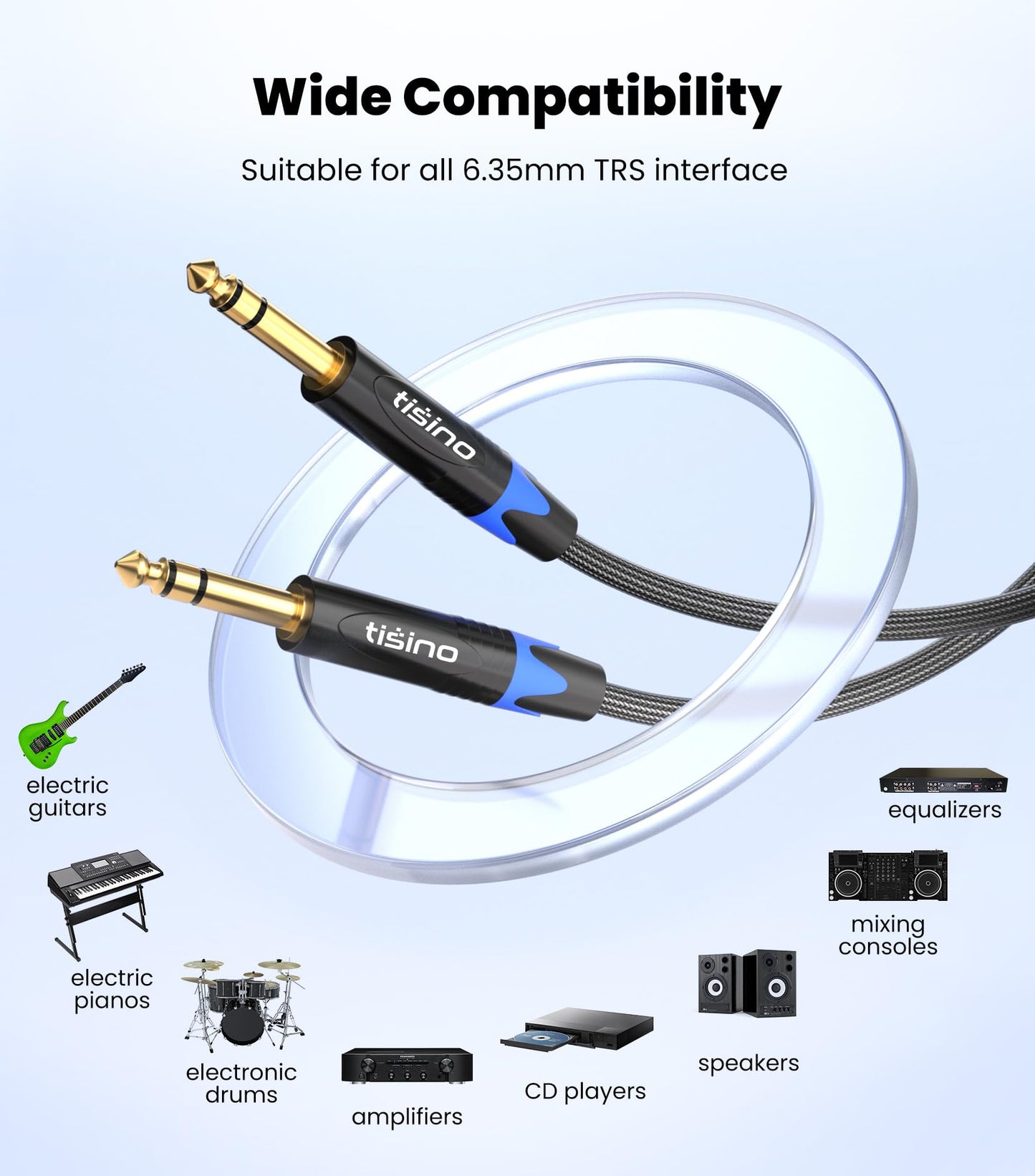 TISINO Cable TRS de 6,35 mm, trenzado de nailon de 6,35 mm, cable de audio balanceado, macho a macho, 5 metros