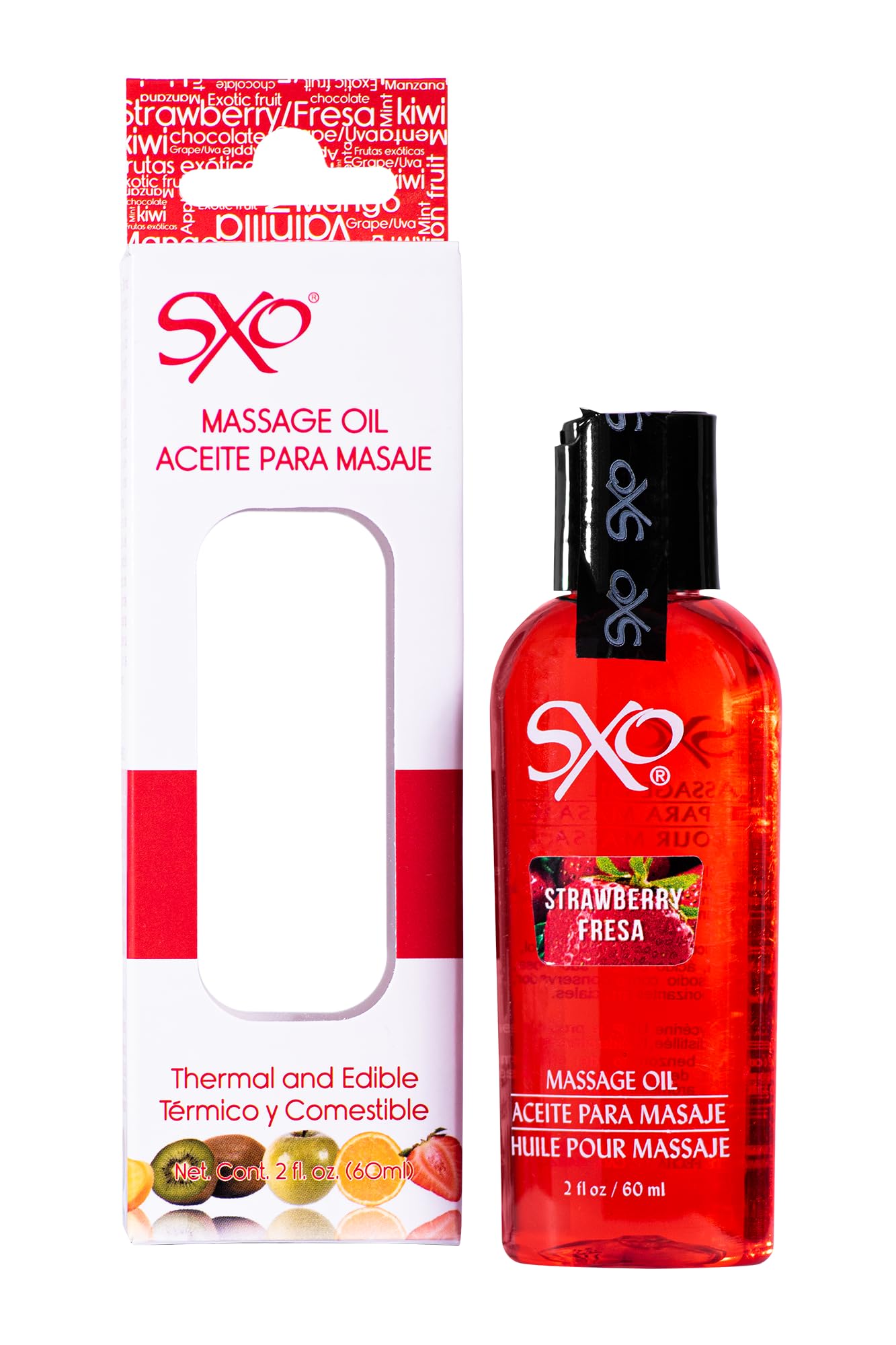 Aceite para Masaje SXO Fresa Térmico y Comestible 60 ml
