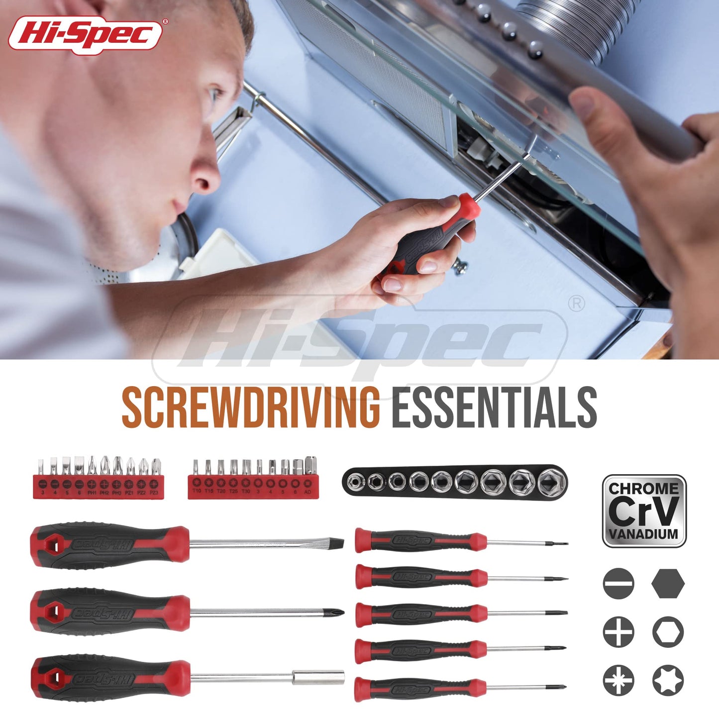 Hi-Spec Juego de Herramientas Básicas de 54 Piezas. Caja de Herramientas Manuales para el Hogar y la Oficina. Kit/Set Ideal para Reparacion, Mantenimiento, y Mecánica. Incluye Maletin de Transporte