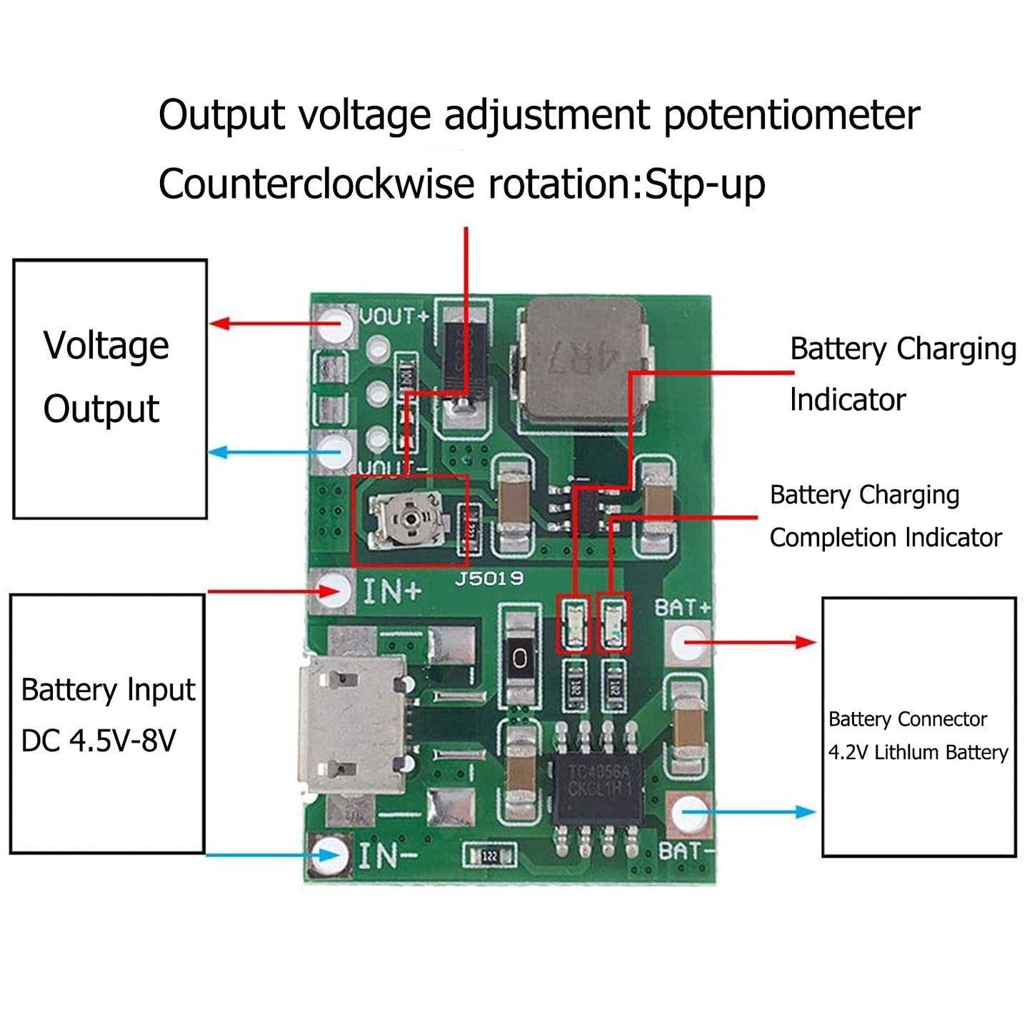 Módulo cargador de batería USB TP4056 de 3,7 V, 4,2 V a 9 V, 5 V, 2 A, módulo intensificador integrado, módulo cargador de batería de iones de litio 18650
