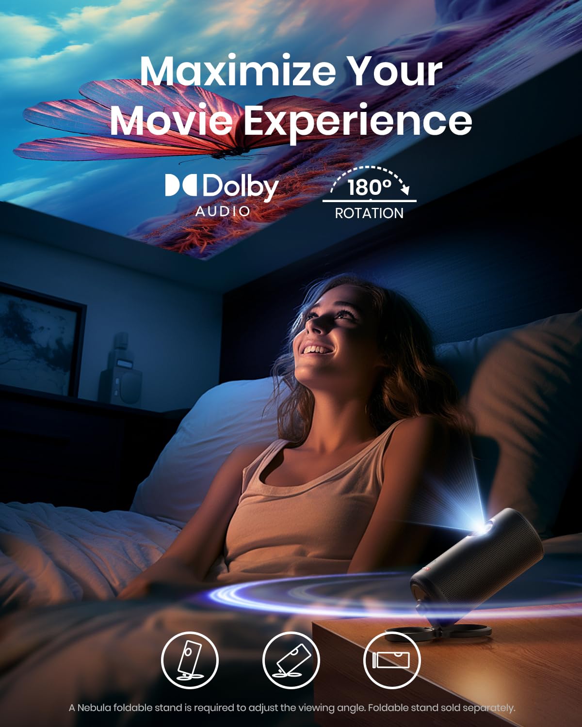 Nebula Anker Capsule 3 Laser 1080p Proyector Portatil, Smart, Wi-Fi, Mini Proyector Portátil, Dolby Digital, Enfoque automático, Imagen de 120 Pulgadas, 2,5 Horas de Tiempo de reproducción