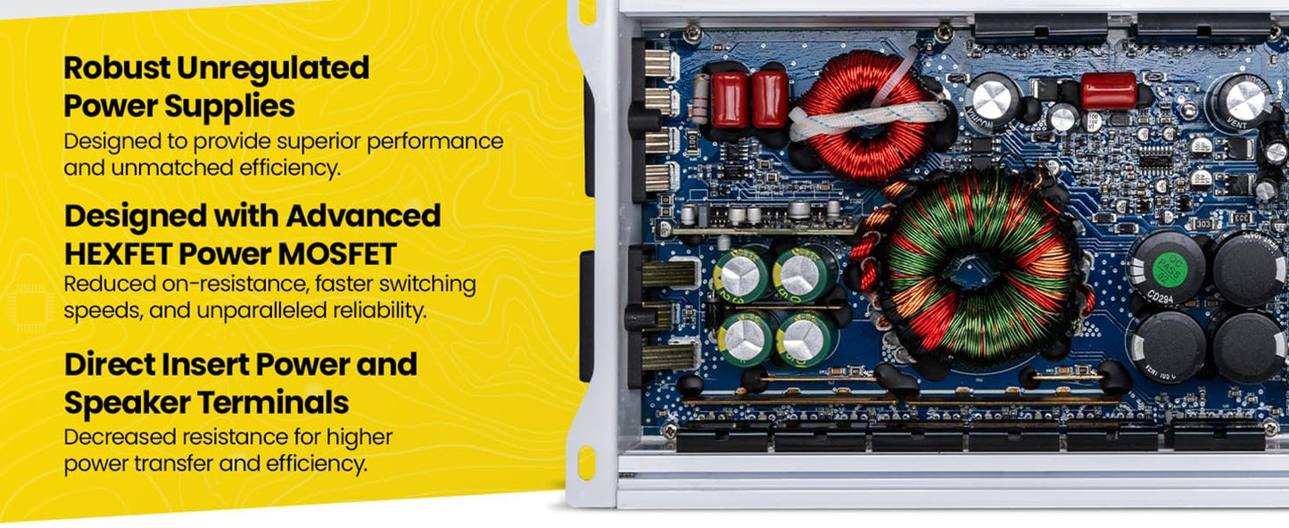 Amplificador Marino Monobloque Stinger Audio MT-1000.1M Mosfet Resistente al Agua 1000 W RMS con Filtro Subónico y Mando a Distancia