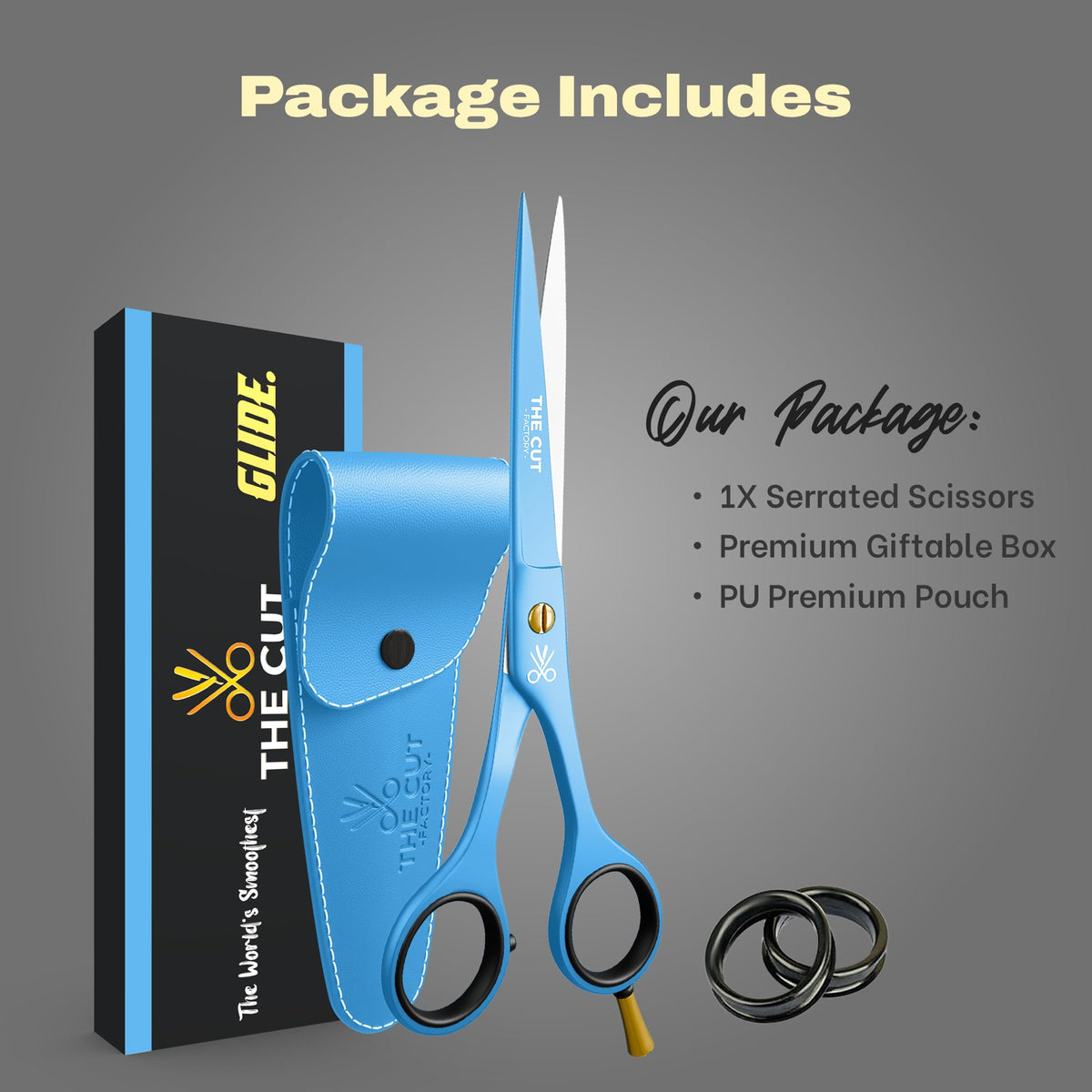 The Cut Factory- Hair Scissors and Barber Scissors Professional- 6 mejores tijeras de corte de pelo de acero inoxidable con cuchillas de borde de afeitar lisas, uso para salón y uso personal (azul)