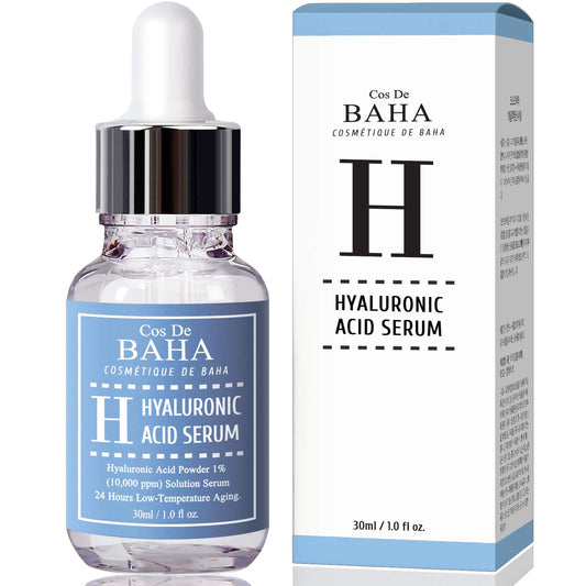 CosDeBAHA Pure 100% Hyaluronic Acid Moisturizer Serum, anti-aging, anti-wrinkles, Original Collagen Booster, Plumping, Softens Fine Lines, HA Powder 1%, Natural Facial Skin Care, paraben-free, 1Fl.oz