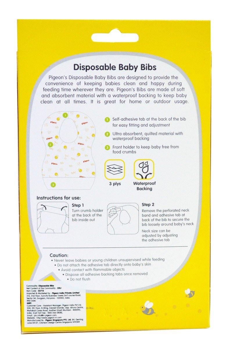 Baberos Desechables Pigeon Blanco Paquete de 20 Unidades