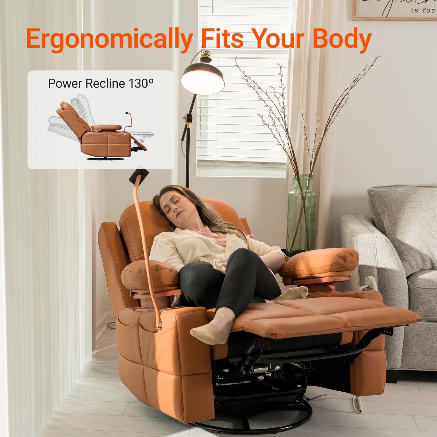 MAMAZING - Silla mecedora para guardería con reposabrazos ajustables, silla reclinable con planeador eléctrico para lactancia, silla reclinable giratoria con puerto USB y almacenamiento, certificado