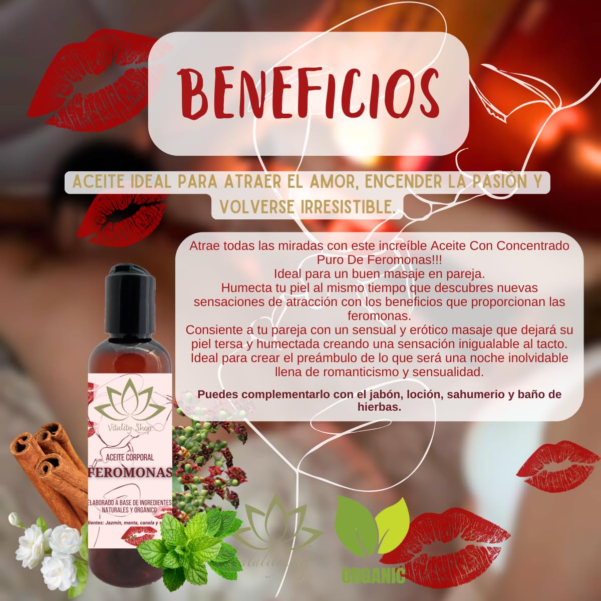 Aceite Corporal Orgánico de Feromonas Aromaterapia para Masaje