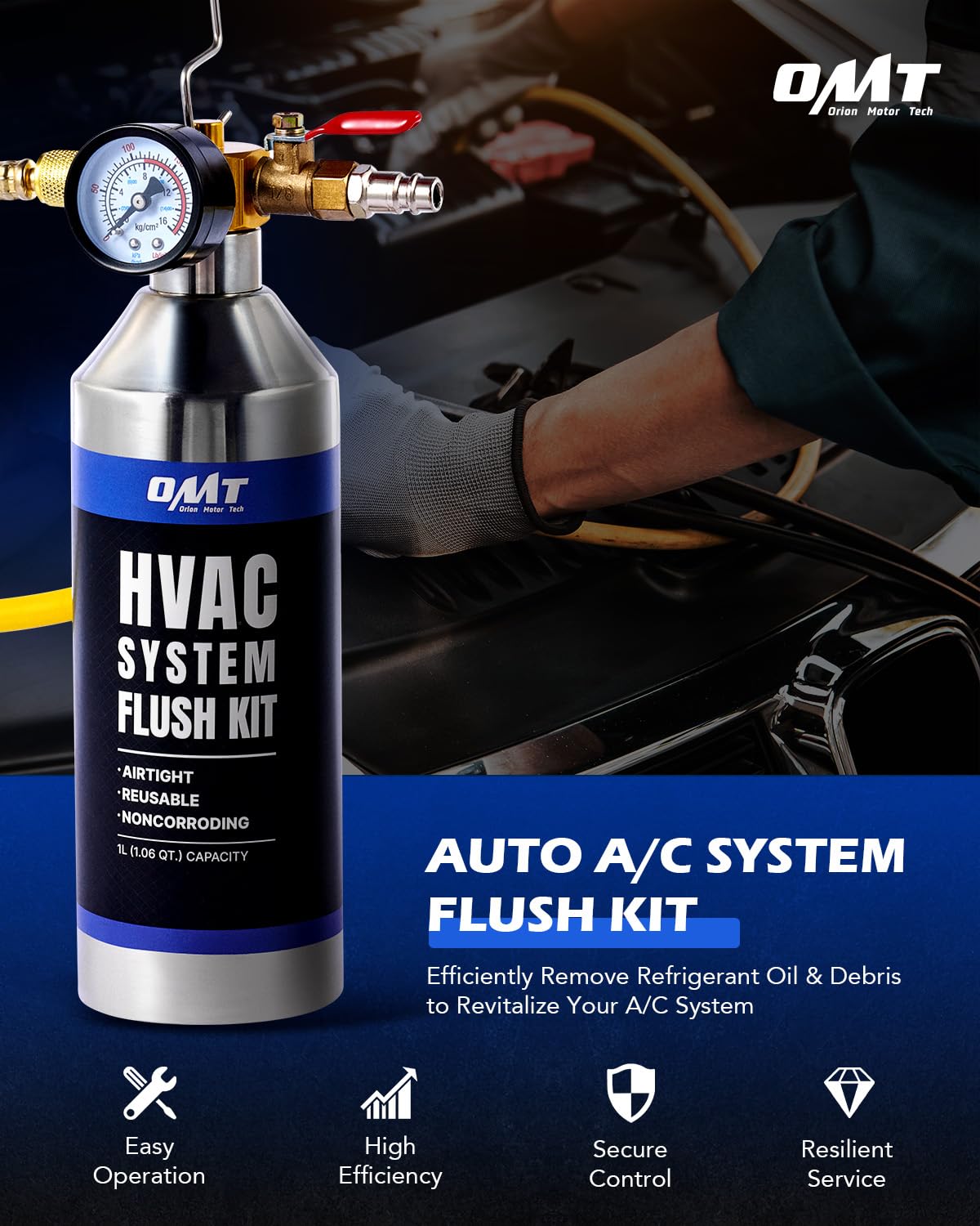 Kit de Descarga de CA Orion Motor Tech Azul con Manguera de 3.3 Pies para Sistema Automotriz de Coche