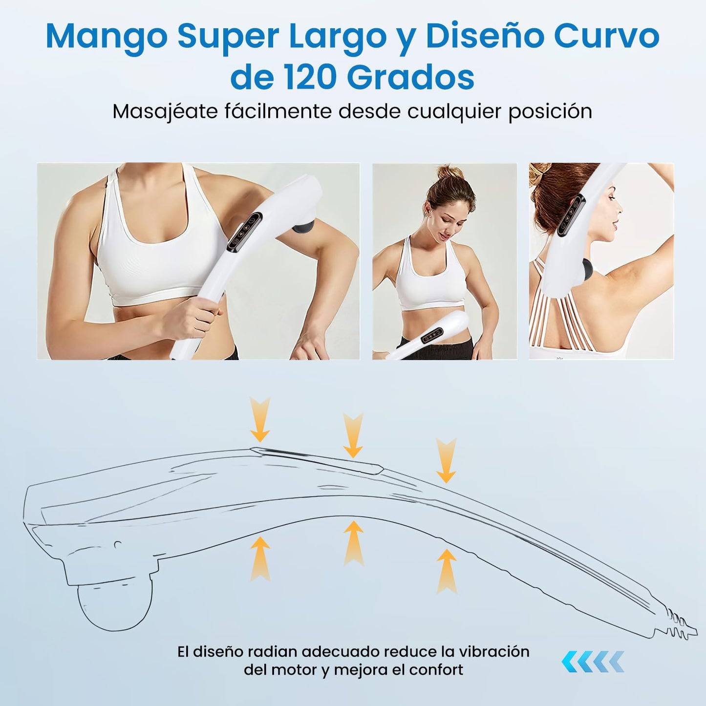 Masajeador de Espalda,Masajeador Electrico para Alivio del Dolor Muscular,Masajeadores de Mano con Diseño Ergonómico,10 Modos,12 Velocidades y 6 Cabezales de Masaje,Masaje para Espalda,Pierna y Cuello