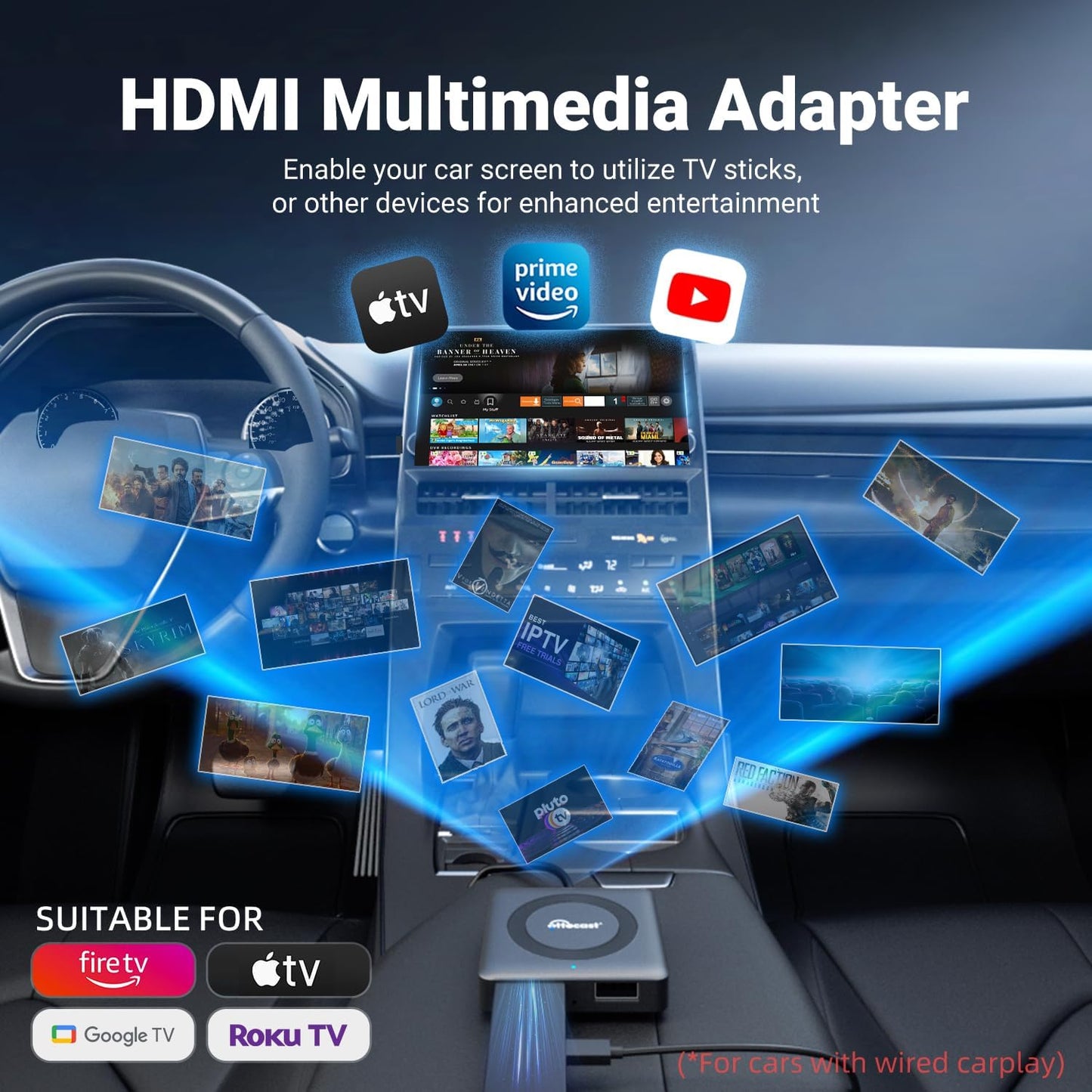 Adaptador CarPlay Inalámbrico OTTOCAST Negro Convertidor Fire TV Stick para Autos con CarPlay de Fábrica