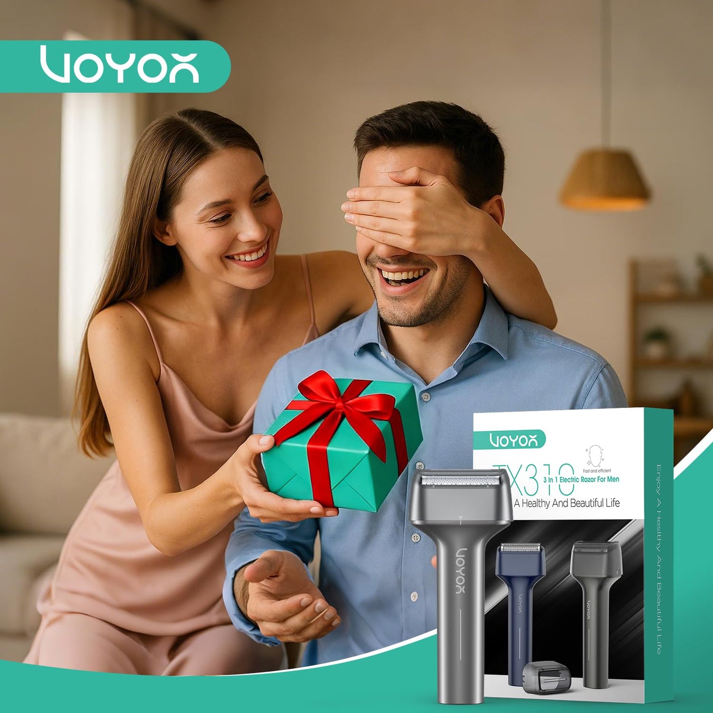 VOYOR - Maquinilla de afeitar eléctrica para hombres, recargable, con pantalla LCD, húmedo y seco, IPX6, impermeable, seguro, flotante, cabezal cortador, de 3 hojas, no raya, ligera, afeitadora de