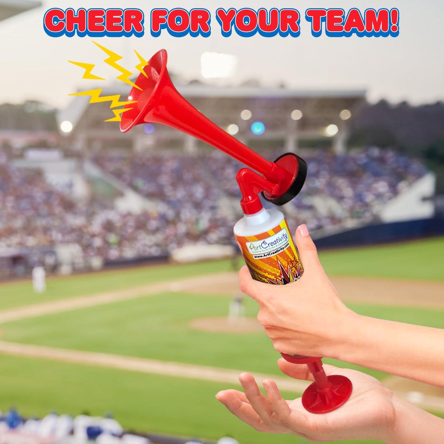 ArtCreativity - Mini bomba de bocina de aire, fabricantes de ruido de cuerno de aire de 10 pulgadas para eventos deportivos, juego de 3 cuernos de soplado para seguridad, celebraciones, recuerdos de