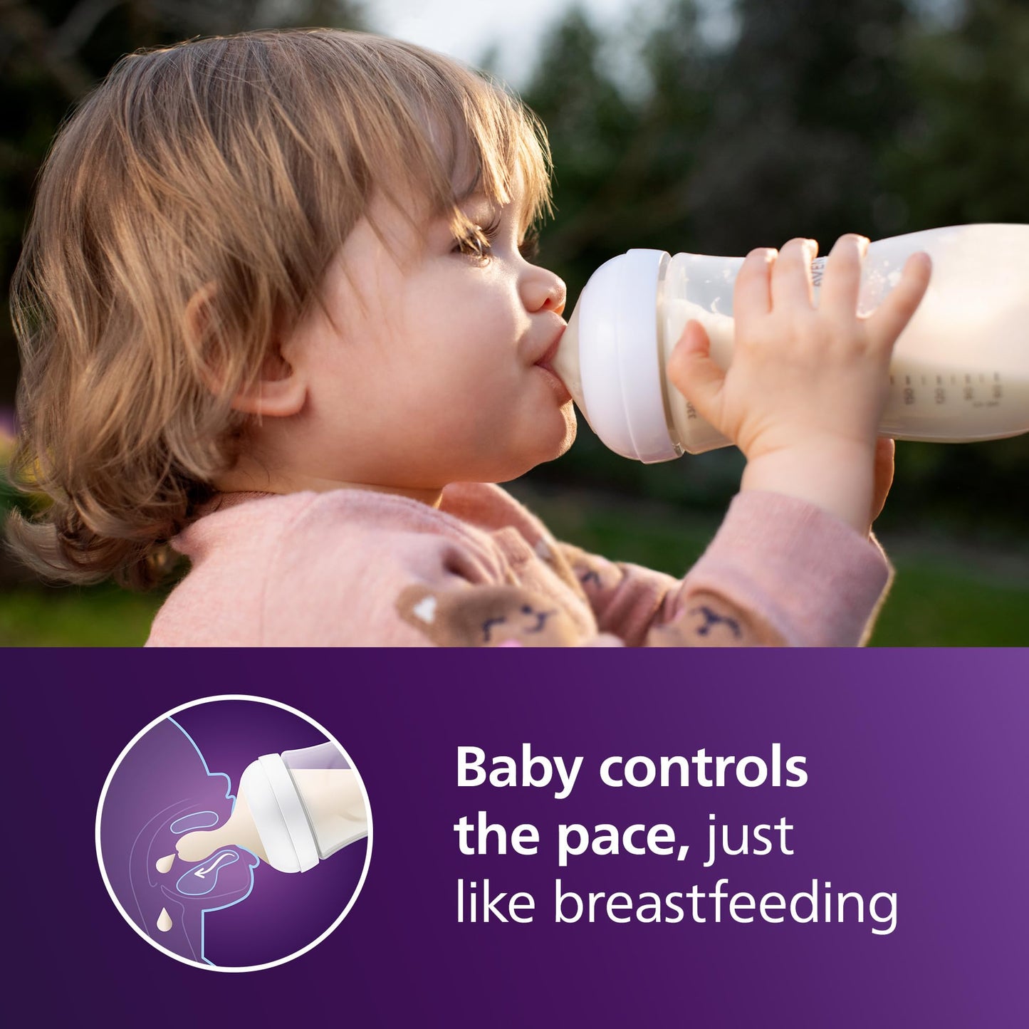 Biberón Philips AVENT Transparente Natural con Pezón de Respuesta Natural 11 Onzas 2 Unidades