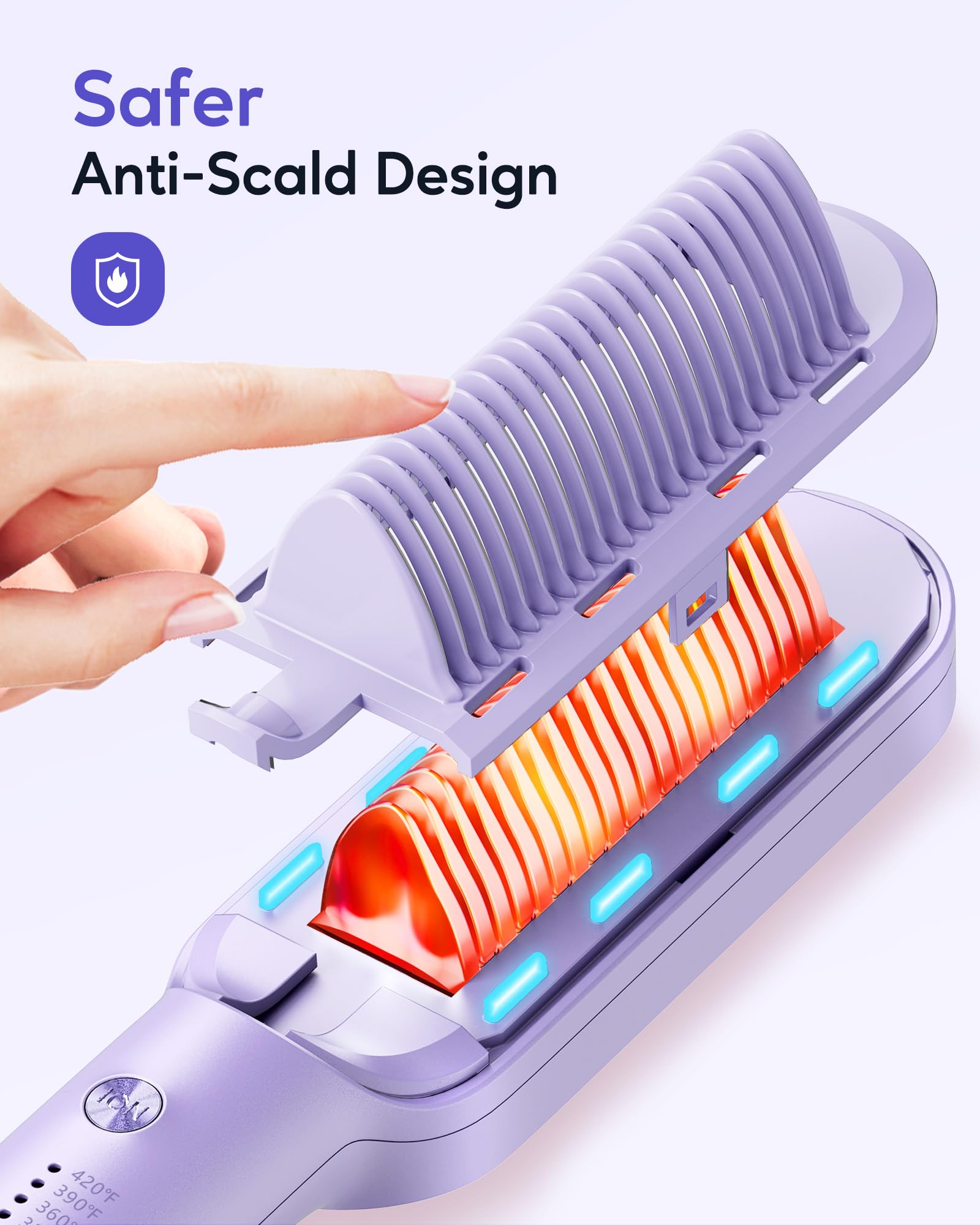 wavytalk - Cepillo alisador iónico para cabello, con iones negativos, plancha de cerámica antiquemaduras de calentamiento rápido para uso en casa o salón, voltaje dual, color morado