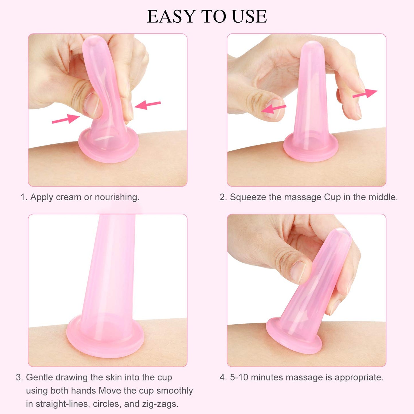 Juego de ventosas faciales para masaje facial y ojos, juego de tazas de silicona con cepillo exfoliante para la cara y el cuello (pequeño, mediano, rosa)