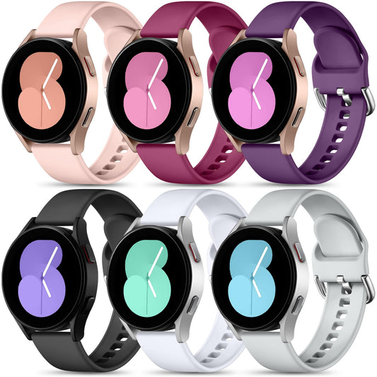 6 Unidades Correas Compatibles con Samsung Galaxy Watch 6 40mm 44mm, Galaxy Watch 7 5 4 40mm 44mm, Galaxy Watch 5 Pro 45mm/Watch 4 Classic 42mm 46mm, Muñequera de silicona de 20mm para mujer y hombre