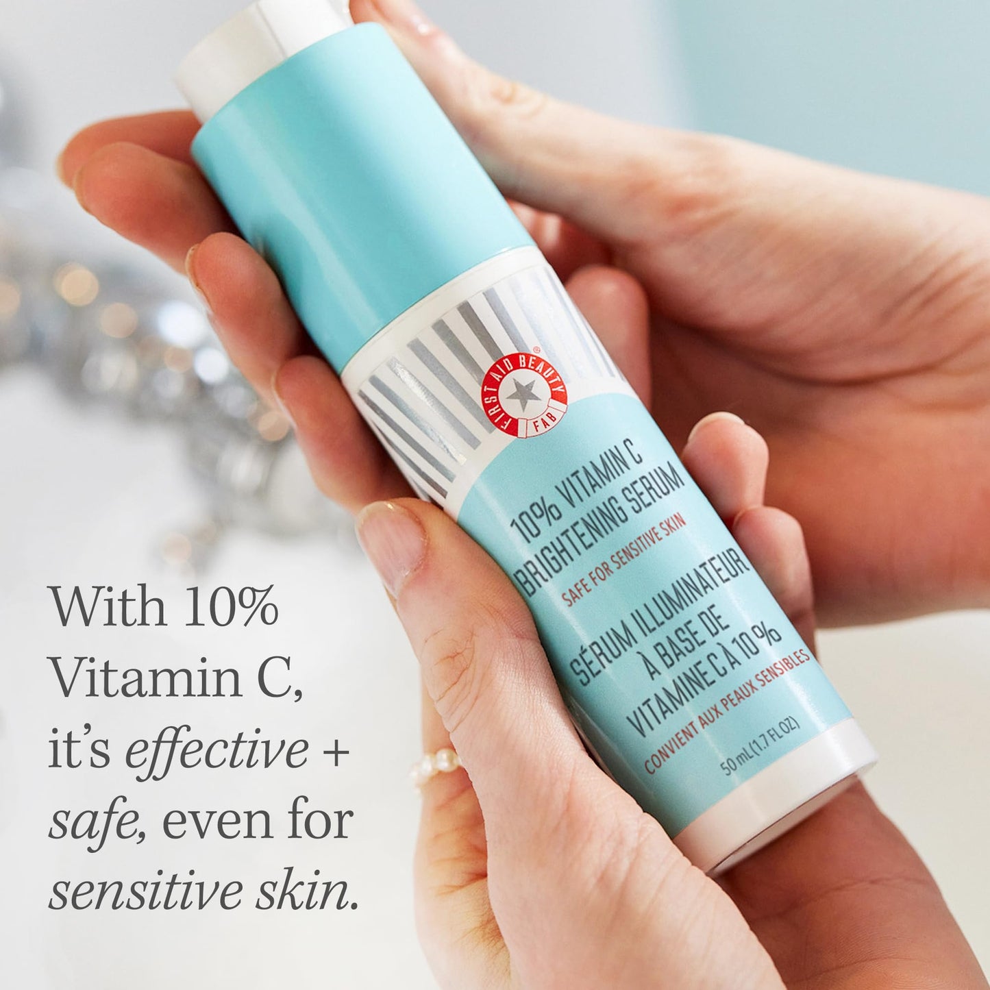 First Aid Beauty 10% Vitamin C Brightening Serum, Safe for Sensitive Skin, Helps Brighten + Visibly Firm Face + Neck, 1.7 oz