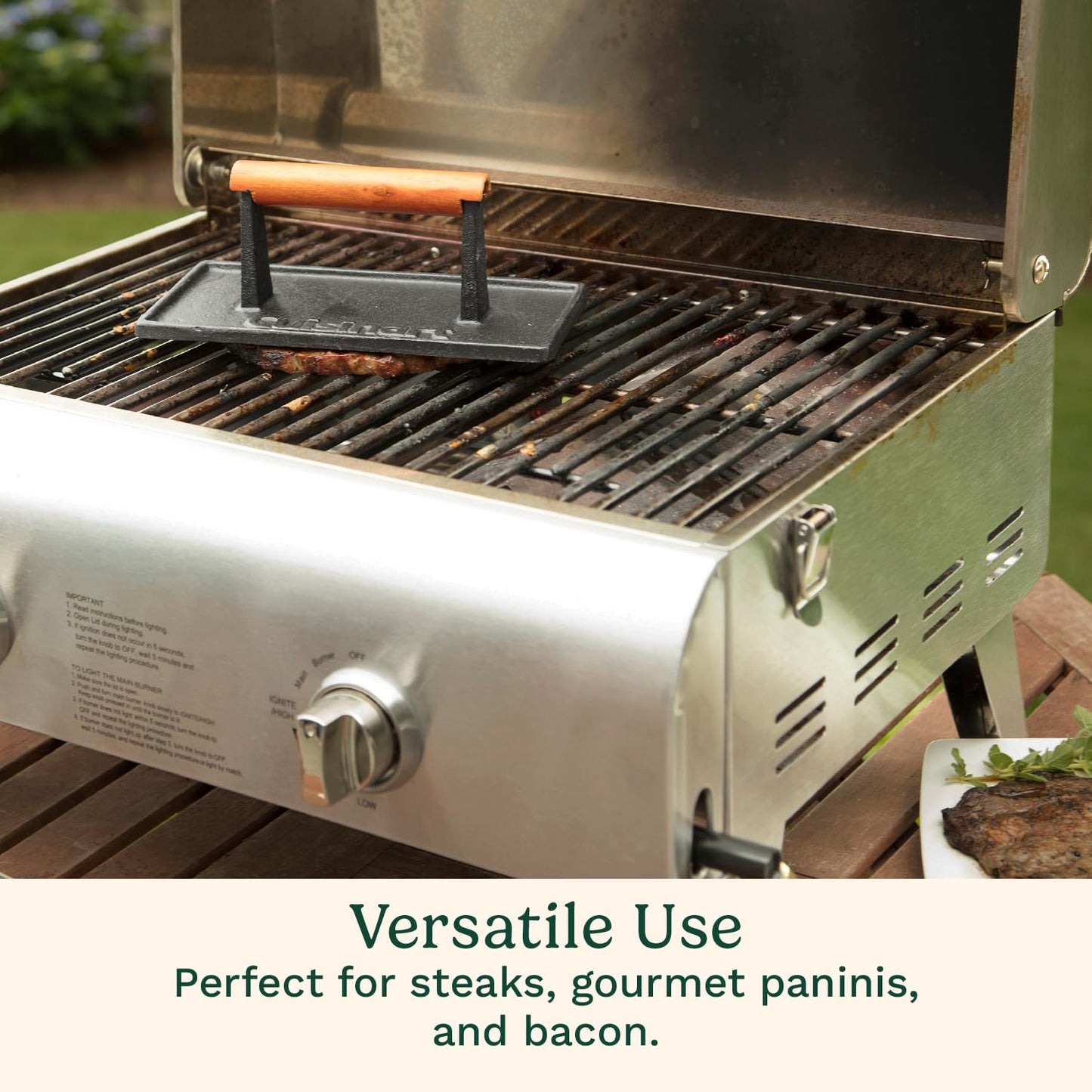 Cuisinart CGPR-221 Cast Iron Grill Press (Wood Handle), Weighs 2.8-pounds
