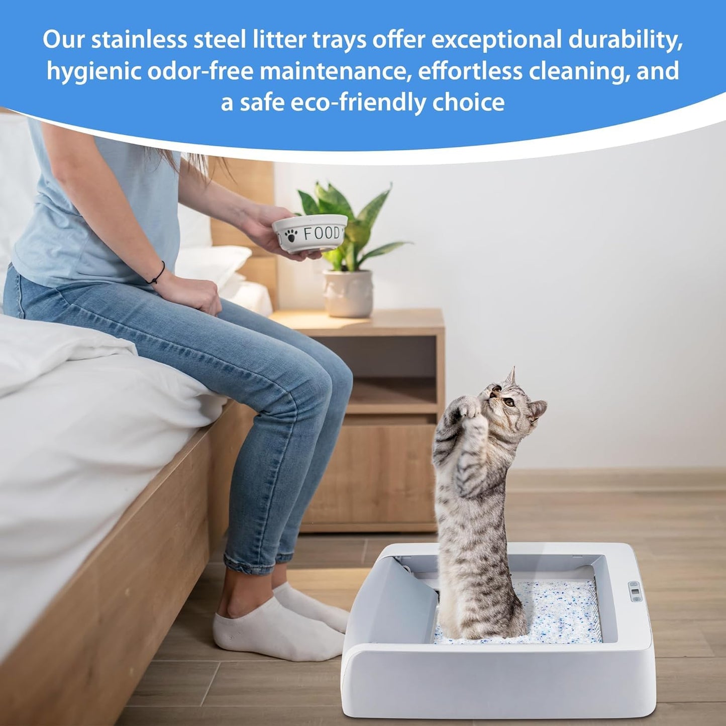 Bandeja de arena reutilizable de acero inoxidable compatible con caja de arena para gatos autolimpiable sin cucharas, nunca absorbe olor, manchas o óxido (bandeja de arena de acero inoxidable)