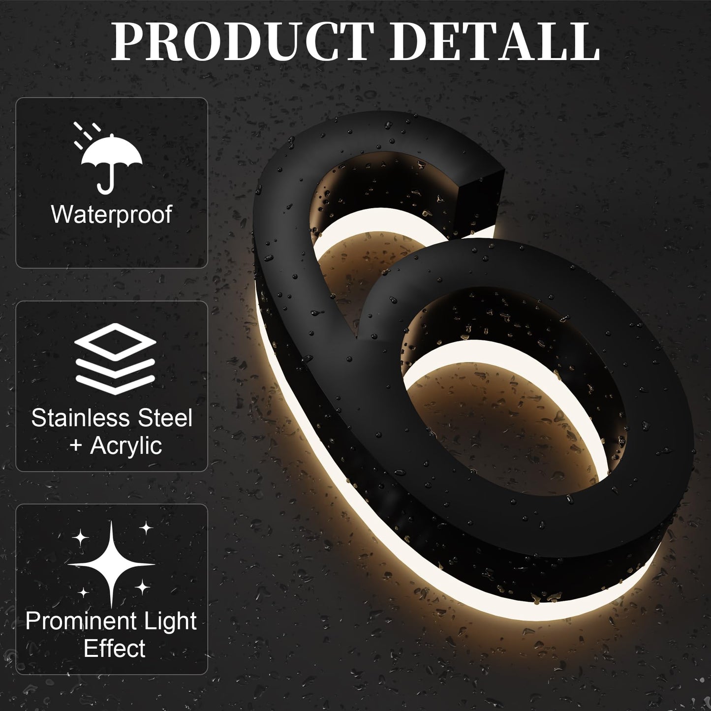 Números de Casa MIDIT LED Acero Inoxidable Impermeable Retroiluminados