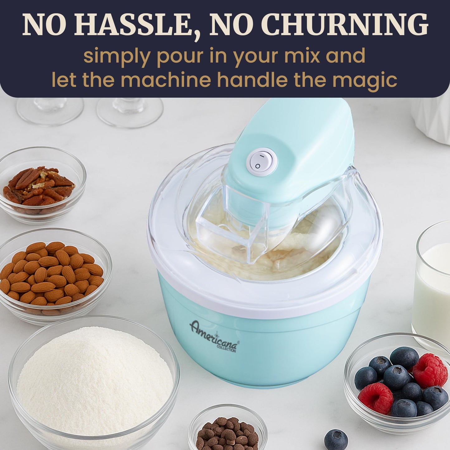 Elite Gourmet Americana Collection Elite EIM520M - Máquina automática de helados de 1 cuarto de galón, hecha en casa, yogur congelado, sorbete, gelatina, con recetas, menta