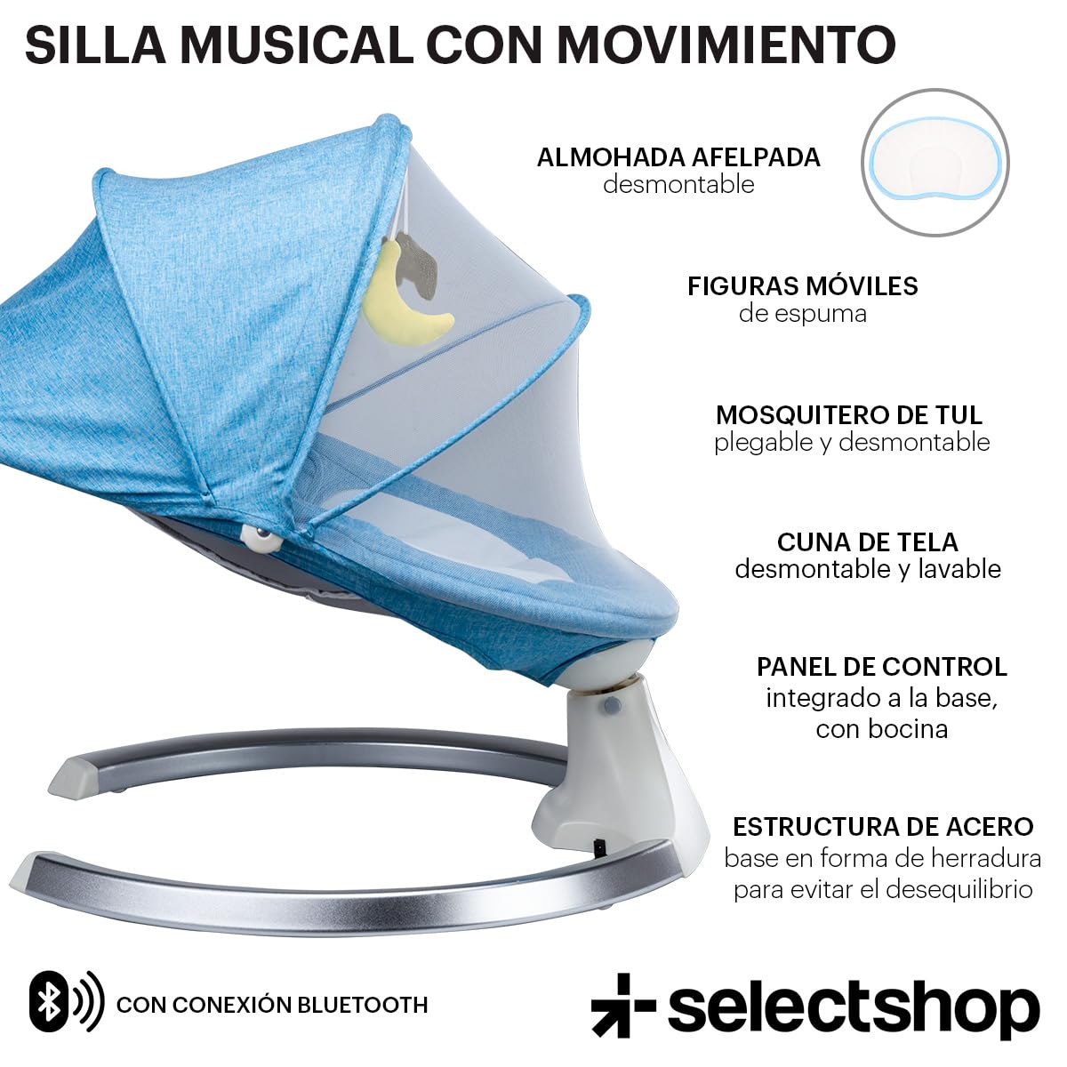 Mecedora Eléctrica SELECTSHOP Azul Multifuncional para Bebé